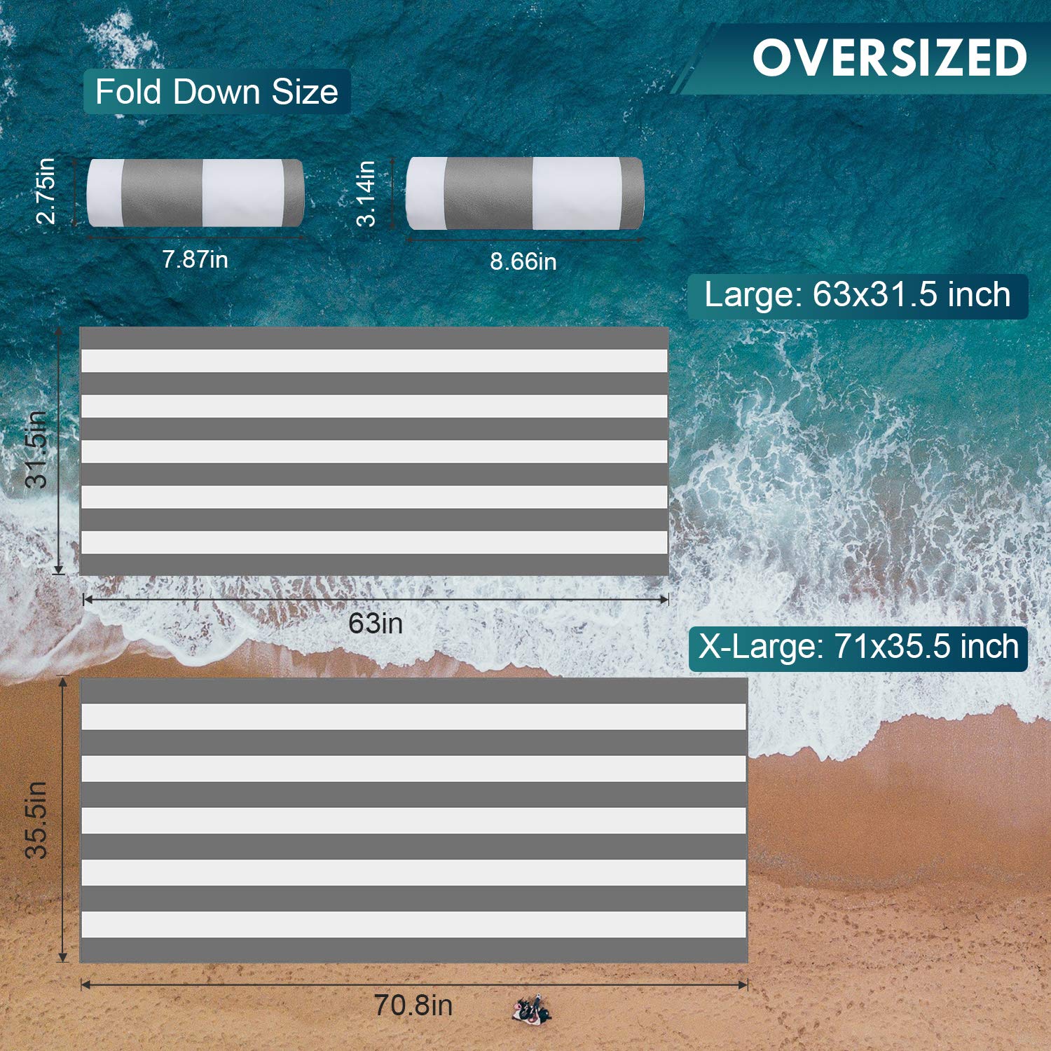 **DARCHEN Oversized Quick-Dry Microfiber Beach Towel [1 or 4 Pack] – Extra Large (70x35) & Large (63x32) – Sand-Free, Lightweight & Compact for Travel, Pool, Beach – Perfect for Adults & Kids**    *(Use Case: Ideal for beach trips, swimming pools, picnics, yoga, gym workouts, and outdoor adventures.)*