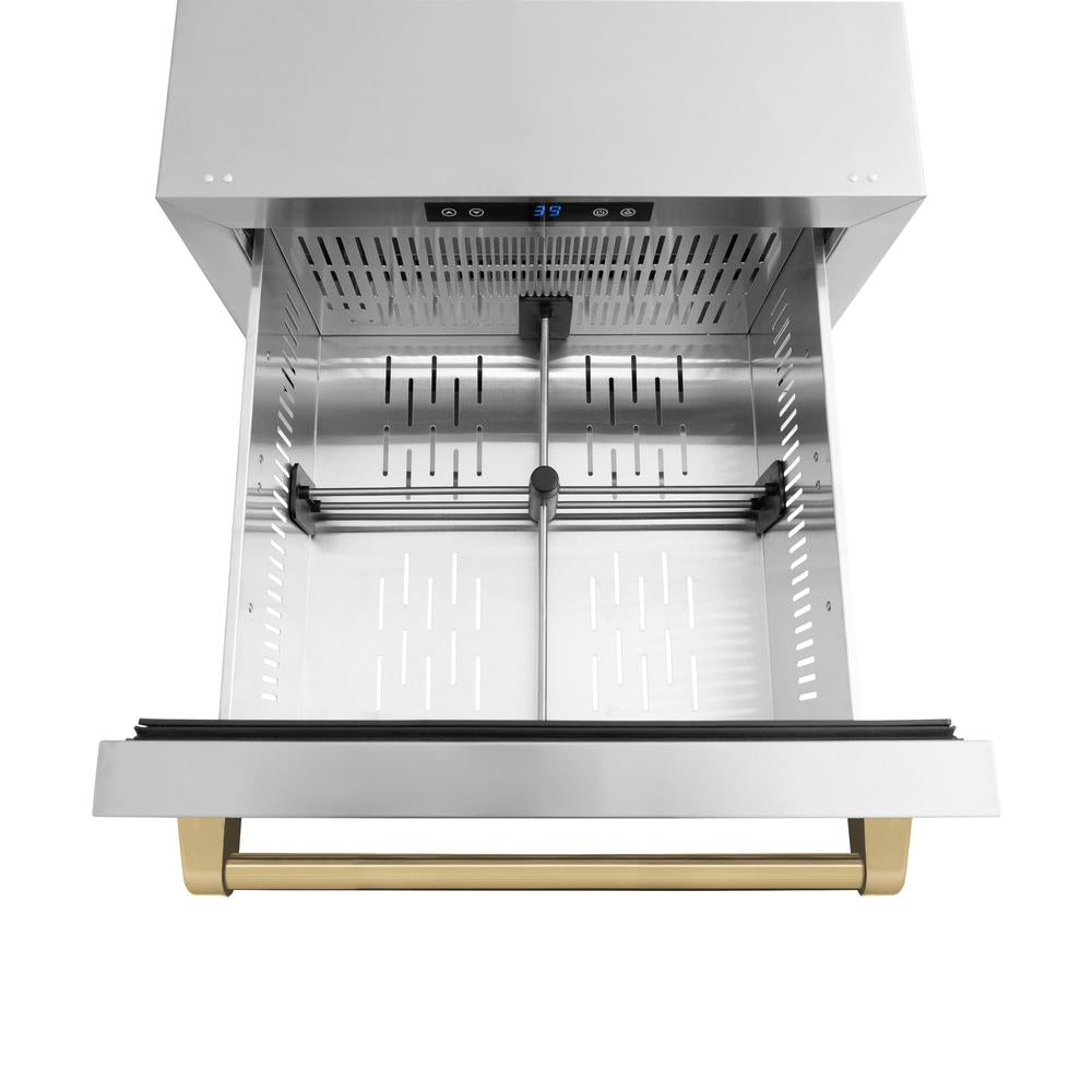 ZLINE Autograph Edition 24 Inch Outdoor Rated Dual Refrigerator Drawer - Stainless Steel Doors with Champagne Bronze Handles (RDSOZ ST 24 CB) | Perfect for Outdoor Kitchens, Patio Bars & Backyard Entertaining