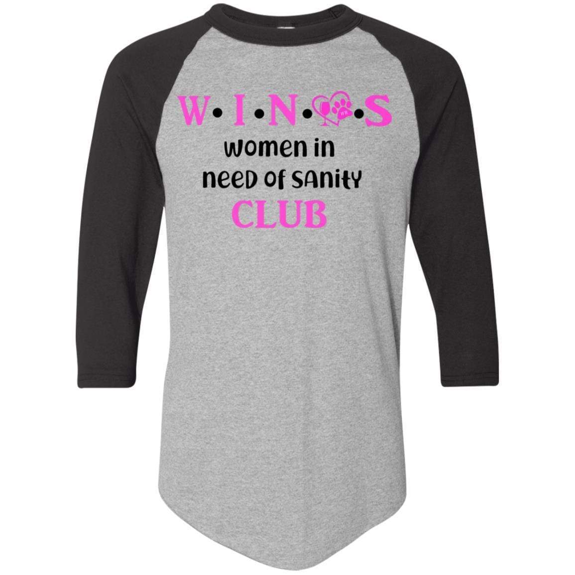 WineyBitches.Co WINOS Club Colorblock Raglan Jersey - Pink Lettering Women's Baseball Tee | Soft Cotton Blend Long Sleeve Shirt for Wine Lovers | Perfect for Wine Tasting Parties & Girls Night Out