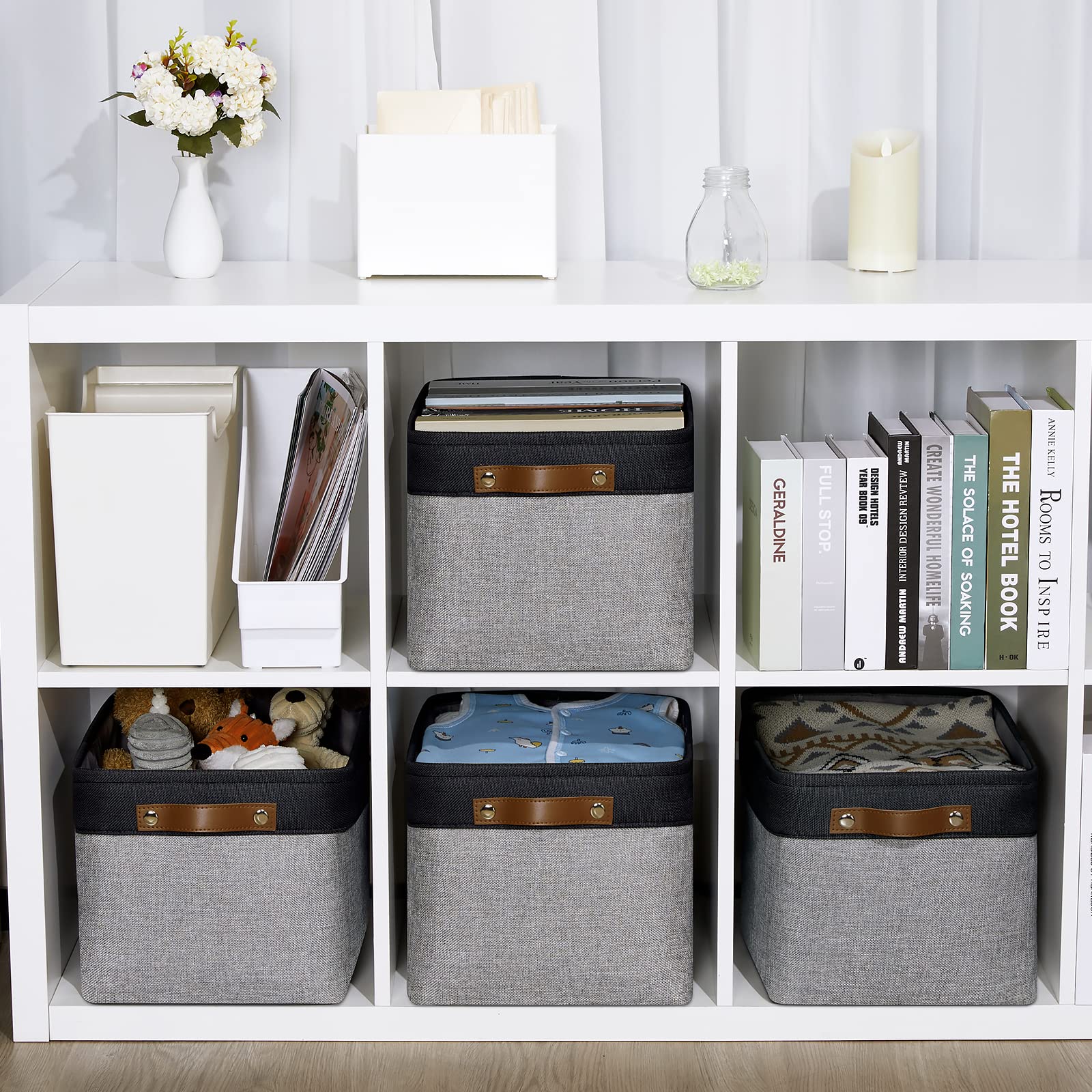 DULLEMELO Canvas Storage Bins with Handles - 4-Pack Fabric Organizer Baskets for Shelves, Bedroom, Office & Nursery - 15