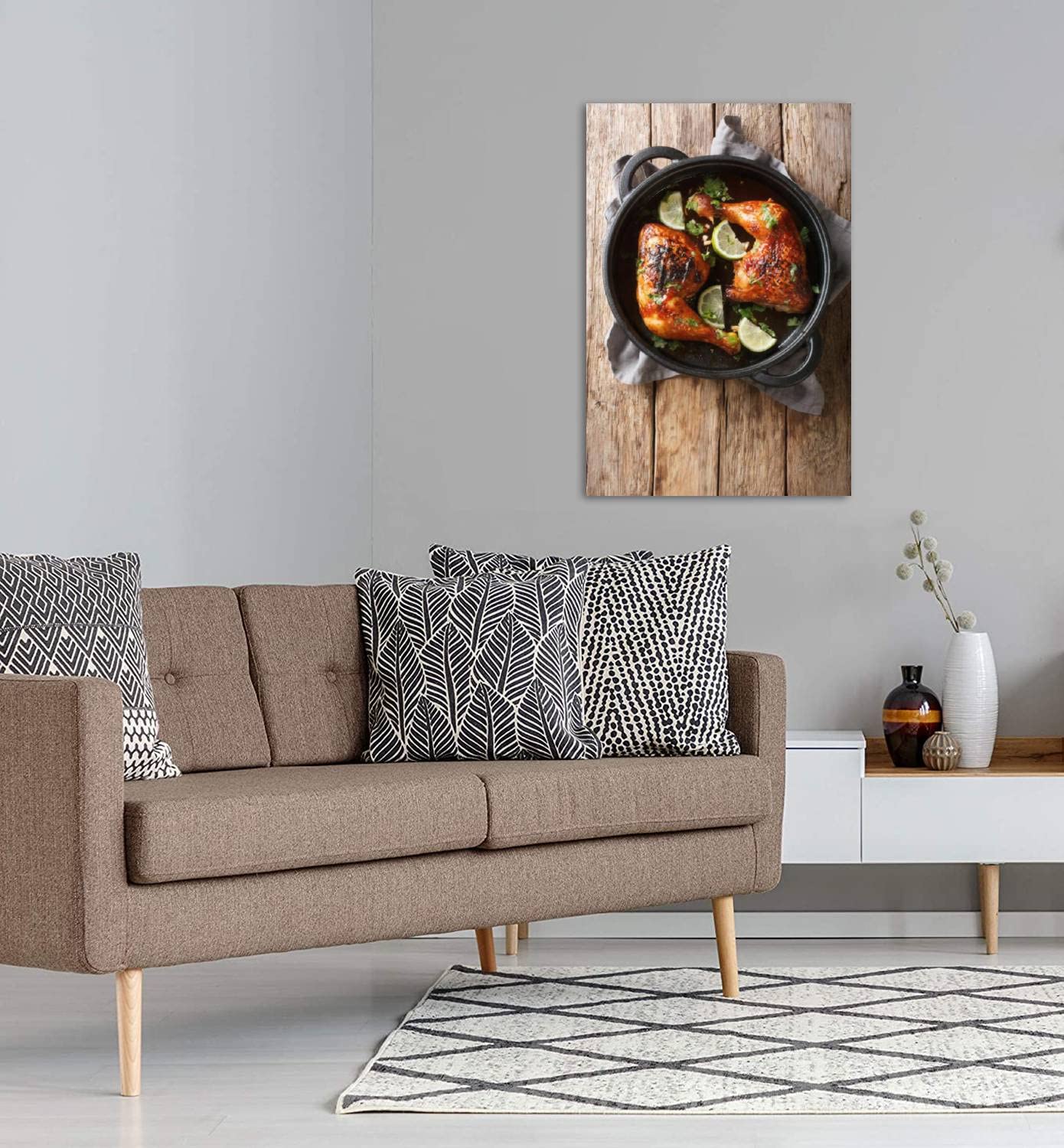 Premium Framed Canvas Wall Art - Tamarind Chicken Quarter Leg with Lime in Frying Pan Vertical Kitchen Decor | Large 24x36 Inch Ready to Hang Painting for Living Room, Bedroom & Dining Room | Perfect for Foodie Home Decor & Restaurant Wall Art