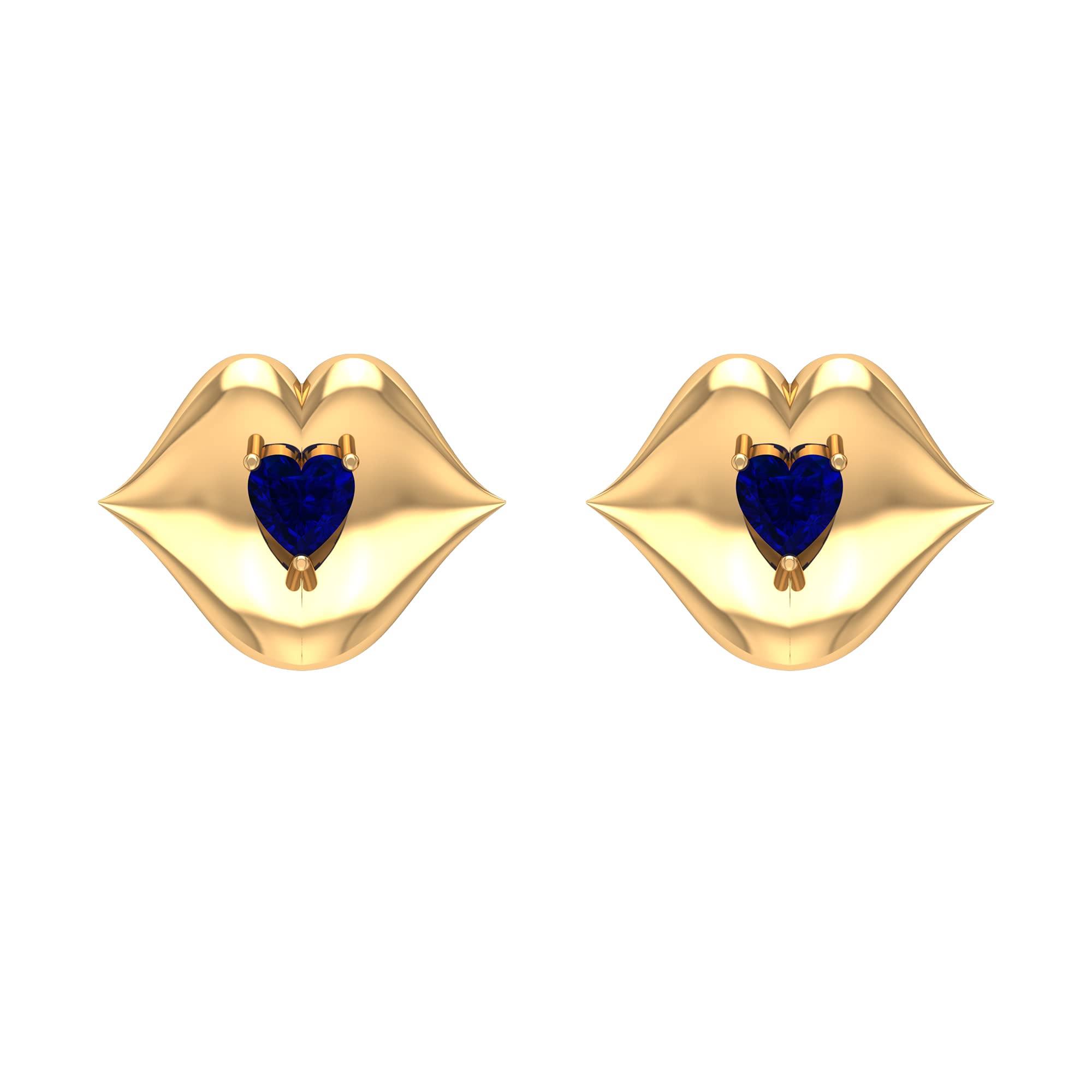 0.25 CT Heart-Shaped Blue Sapphire Stud Earrings for Women - 14K Solid Gold Lip Sapphire Earrings - Perfect for Weddings, Anniversaries & Special Occasions