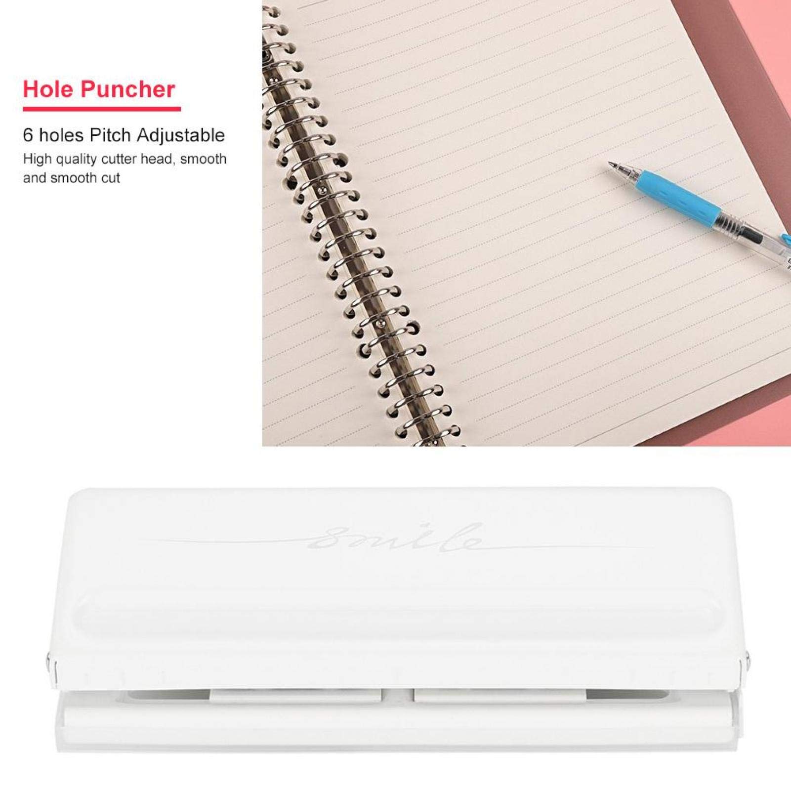 Adjustable 6-Hole Punch for A4 A5 A6 - Metal Ring Binder Planner for Home School Office (White) - Perfect for Organizing Documents