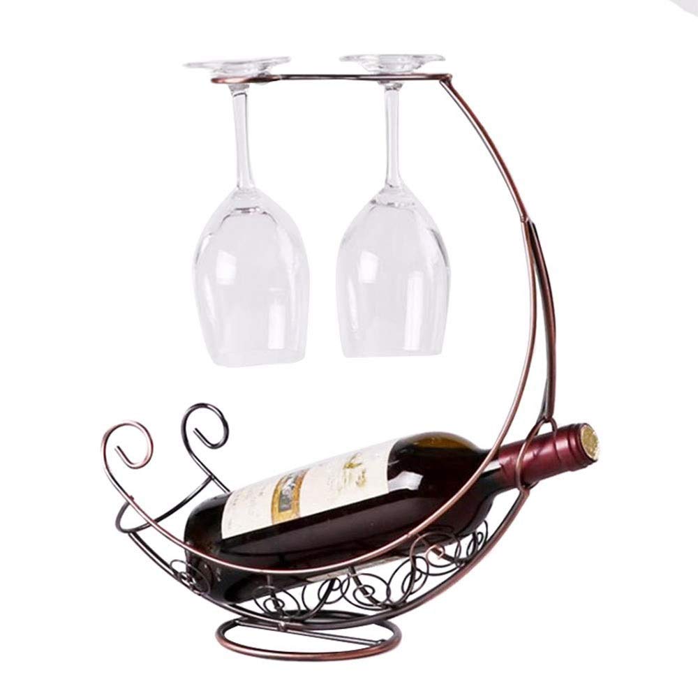 Sturdy Metal Freestanding Wine Glass Rack - Stackable Countertop Holder for 2 Bottles & Goblets - Pirate Ship Themed Display Stand for Red Wine & Glass Storage - Perfect for Home Bars, Restaurants, and Themed Party Decor