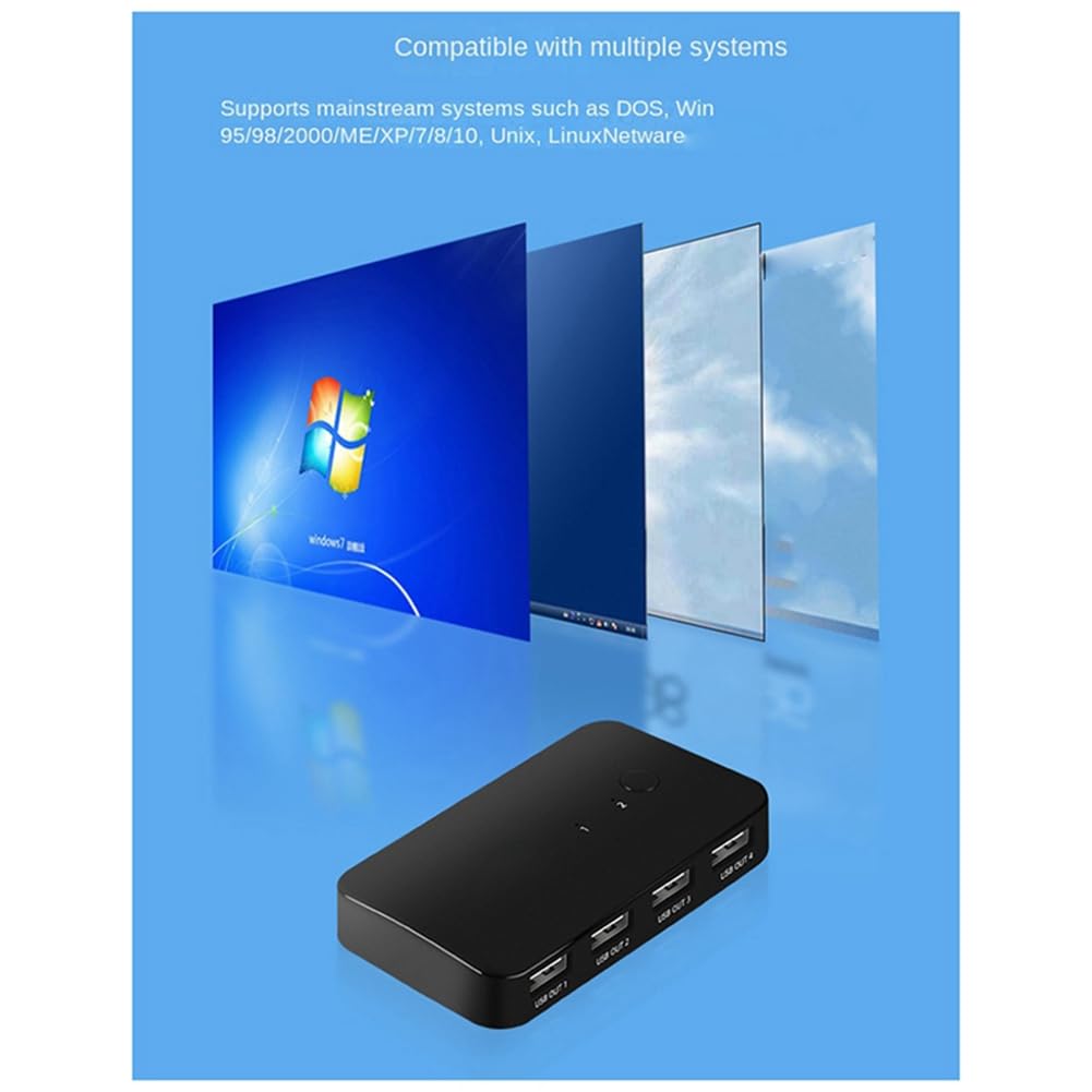 Axaooqeld 4-Port USB KVM Switch Hub - 2 Input 4 Output USB 2.0 Adapter for Laptop, Printer, Keyboard, Mouse & Monitor - Perfect for Home Office & Multi-Device Workspace Setup