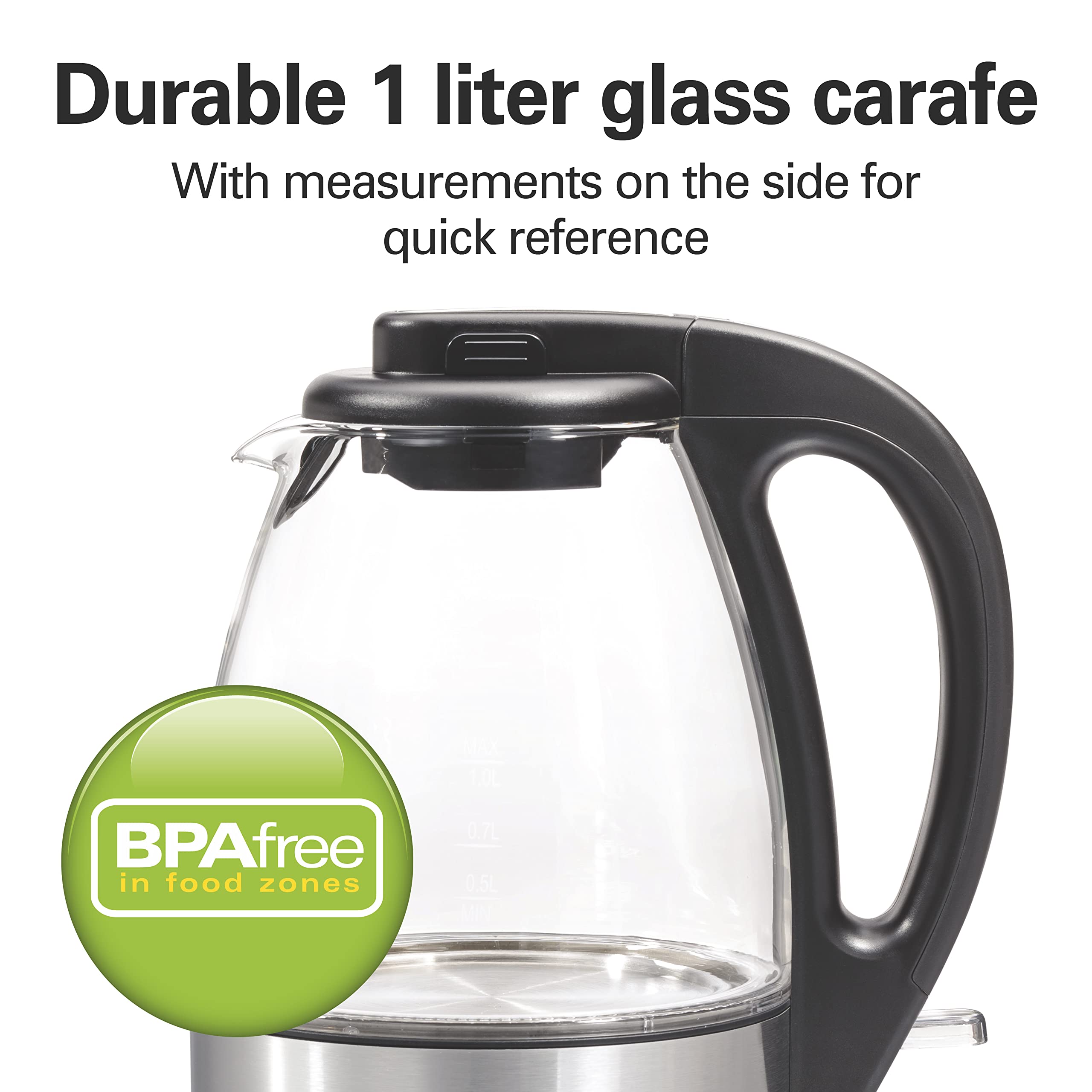 Hamilton Beach 1L Glass Electric Tea Kettle - Cordless Water Boiler with LED Indicator, Auto Shut-Off & Boil-Dry Protection (40930C) - Perfect for Home, Office & Dorm Use - Fast Boiling for Tea, Coffee & Instant Meals