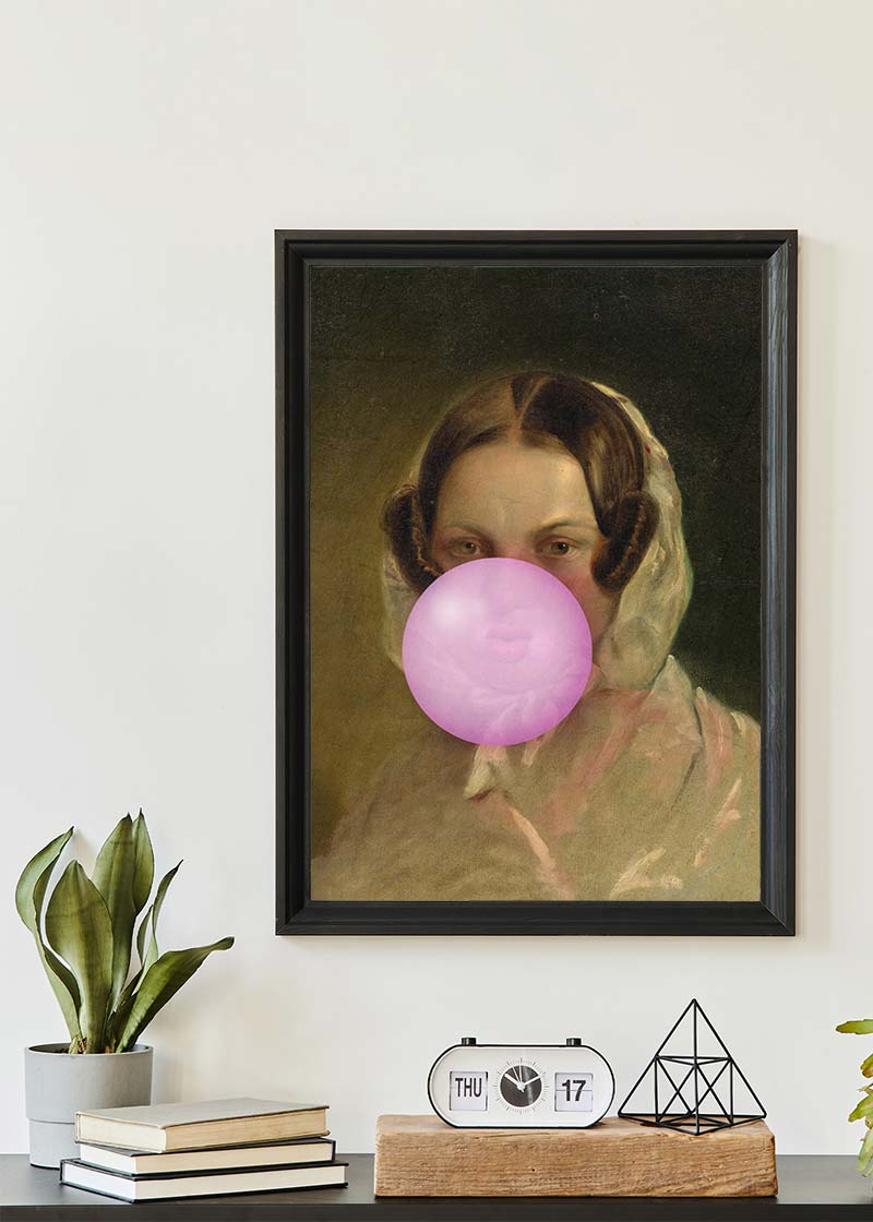 Friedrich von Amerling Lady Bubblegum Portrait - Quirky Art Print for Home Decor, Office Wall Art & Unique Gift Ideas