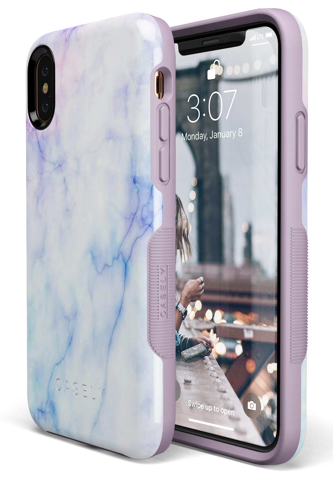 Casely iPhone X/XS Case - Blue & Purple Cotton Candy Marble Design | Slim Protective Phone Cover for Women & Girls | Perfect for Everyday Use, Work & School