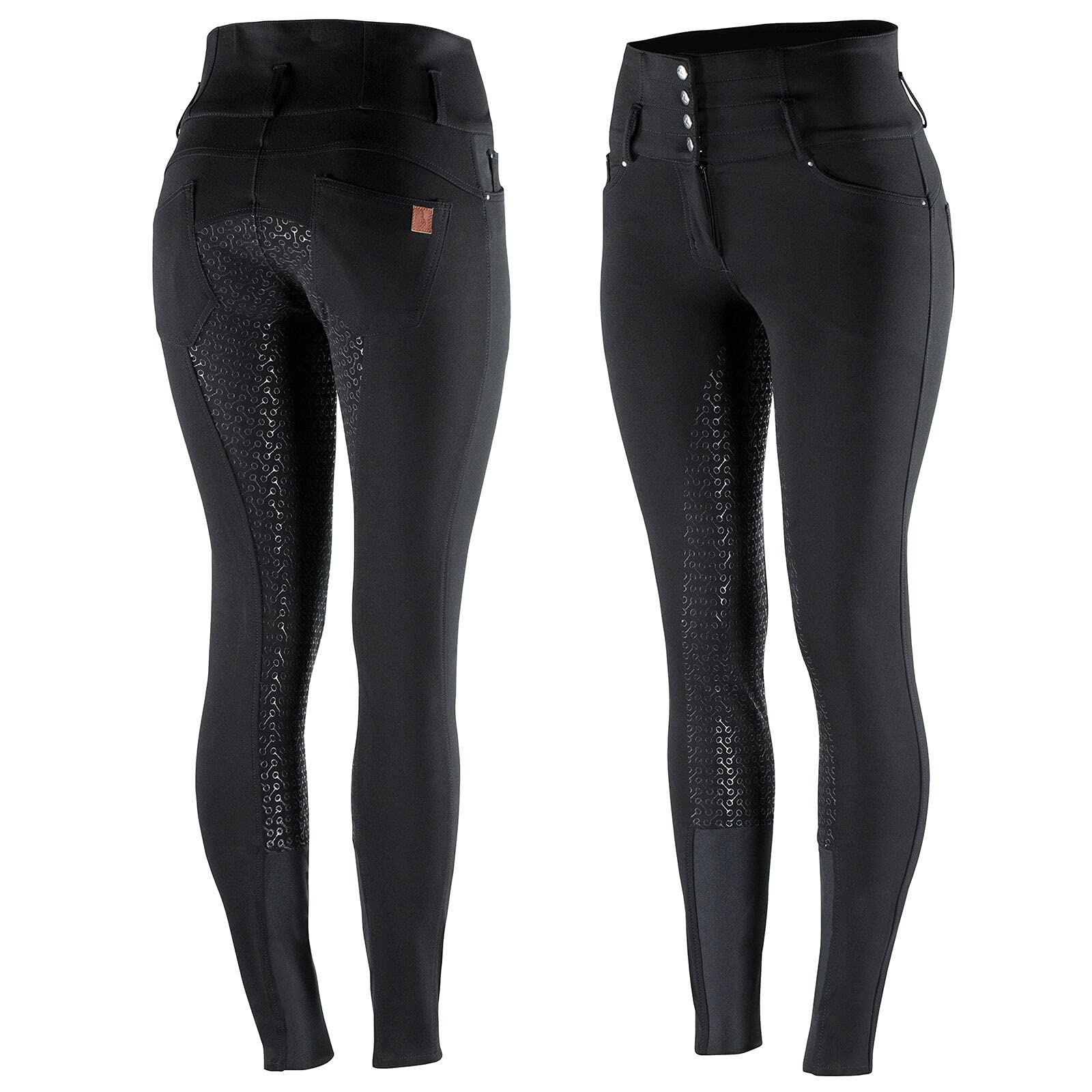 HORZE Women's Tara Full Seat Silicone Grip Breeches - Stretchable High Waist Riding Pants with 4 Pockets for Equestrian & Horseback Riding