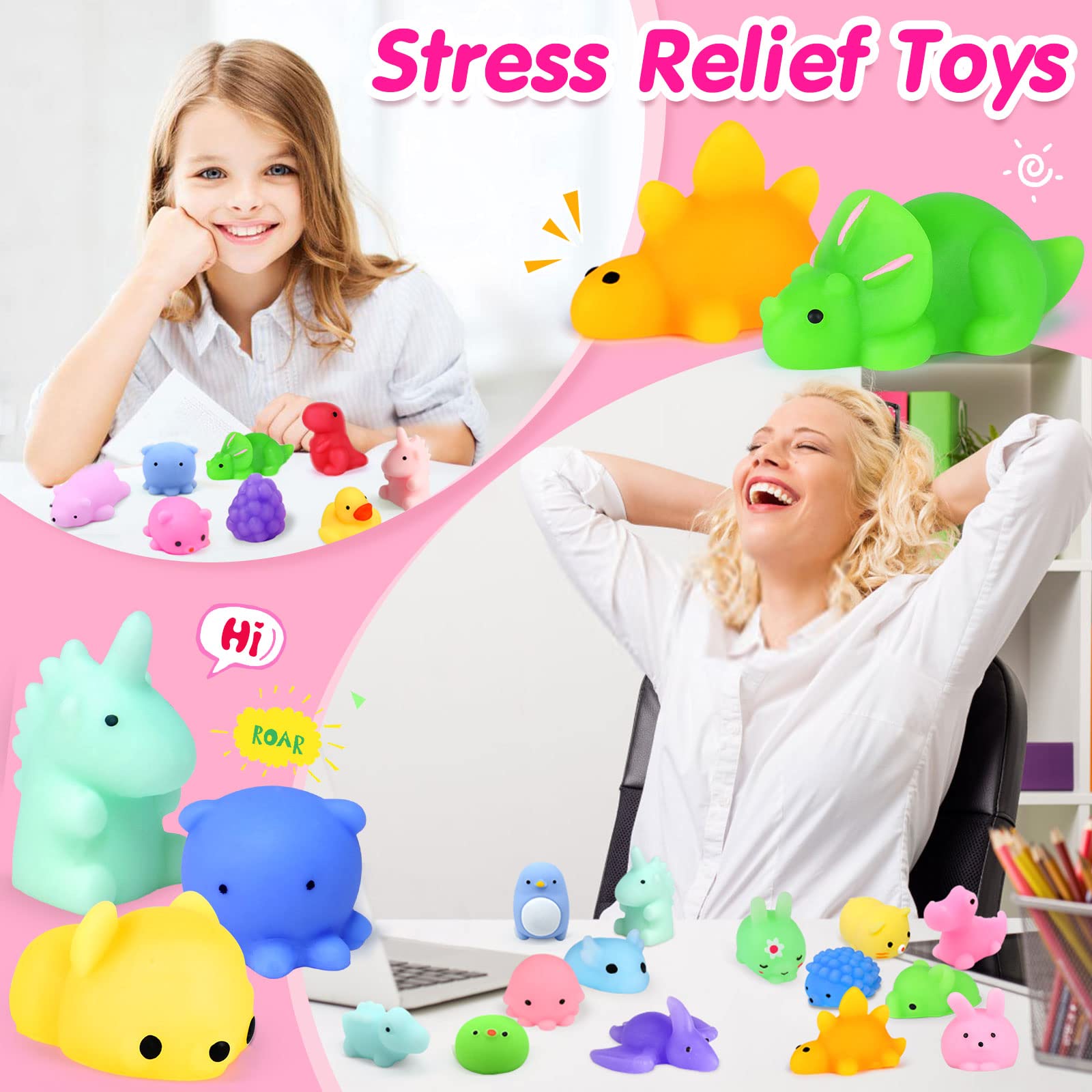 40pcs Mochi Squishy Toys - Mini Kawaii Stress Relief Fidget Toys for Kids, Party Favors, Classroom Prizes & Goodie Bags - Perfect for Christmas Stockings, Easter Egg Fillers, Treasure Box & Sensory Play (Cute Squishies Gift Set)