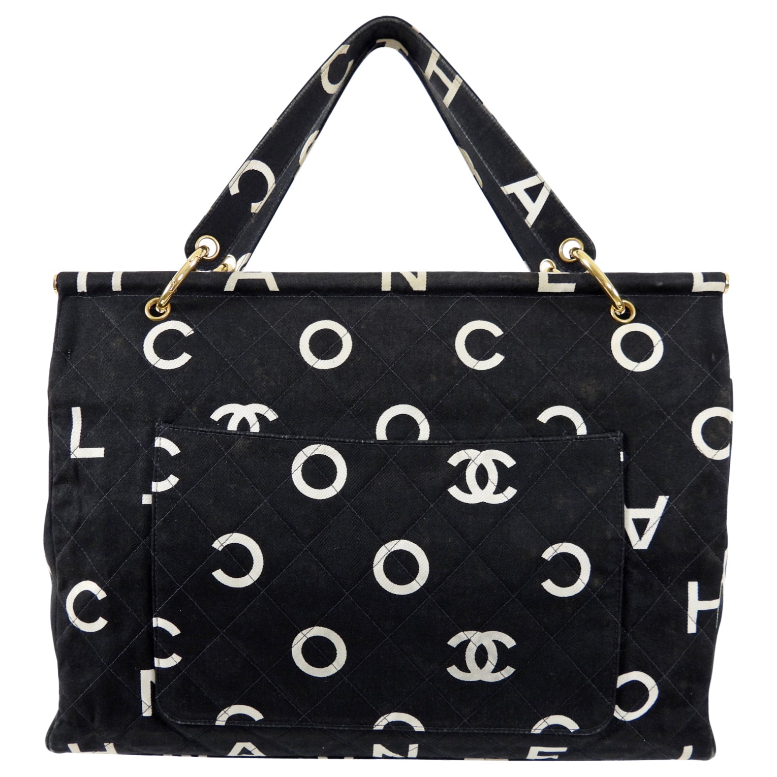 Vintage Chanel 1996 Coco Letters Canvas Large Tote Bag - Luxury Designer Handbag for Women, Perfect for Work, Travel & Everyday Use