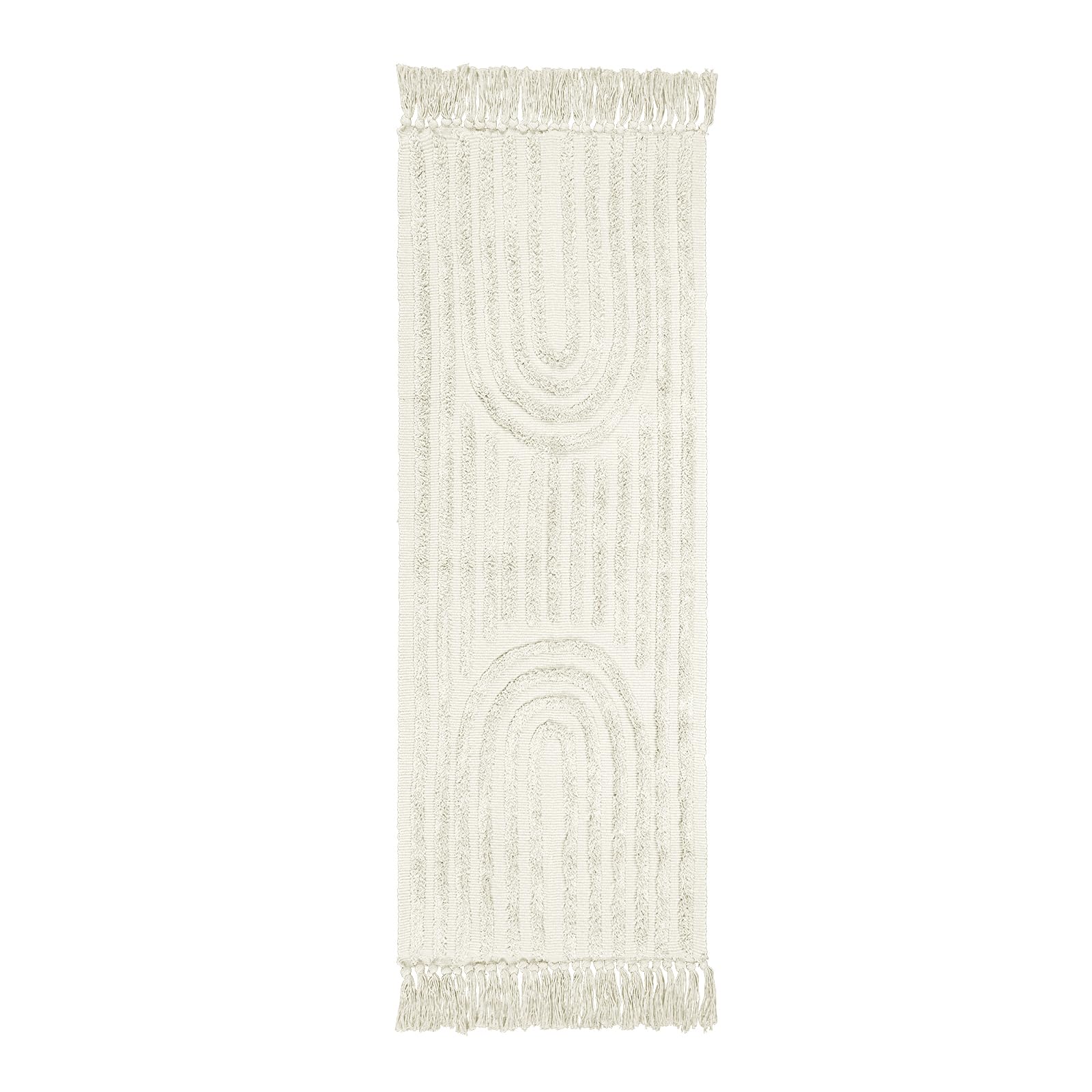 Lanffia Boho Runner Rug 2x6 - Washable Beige Tufted Rainbow Rug with Tassels for Farmhouse & Modern Decor | Perfect for Bathroom, Kitchen, Hallway, Laundry, Bedroom & Living Room | Neutral Floor Carpet for Indoor Spaces