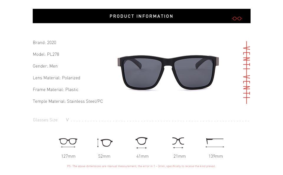 20/20 Men's Classic Polarized Driving Sunglasses - UV Protection, Anti-Glare, Lightweight Frame (Black, Model PL278) - Perfect for Road Trips, Commuting & Outdoor Activities