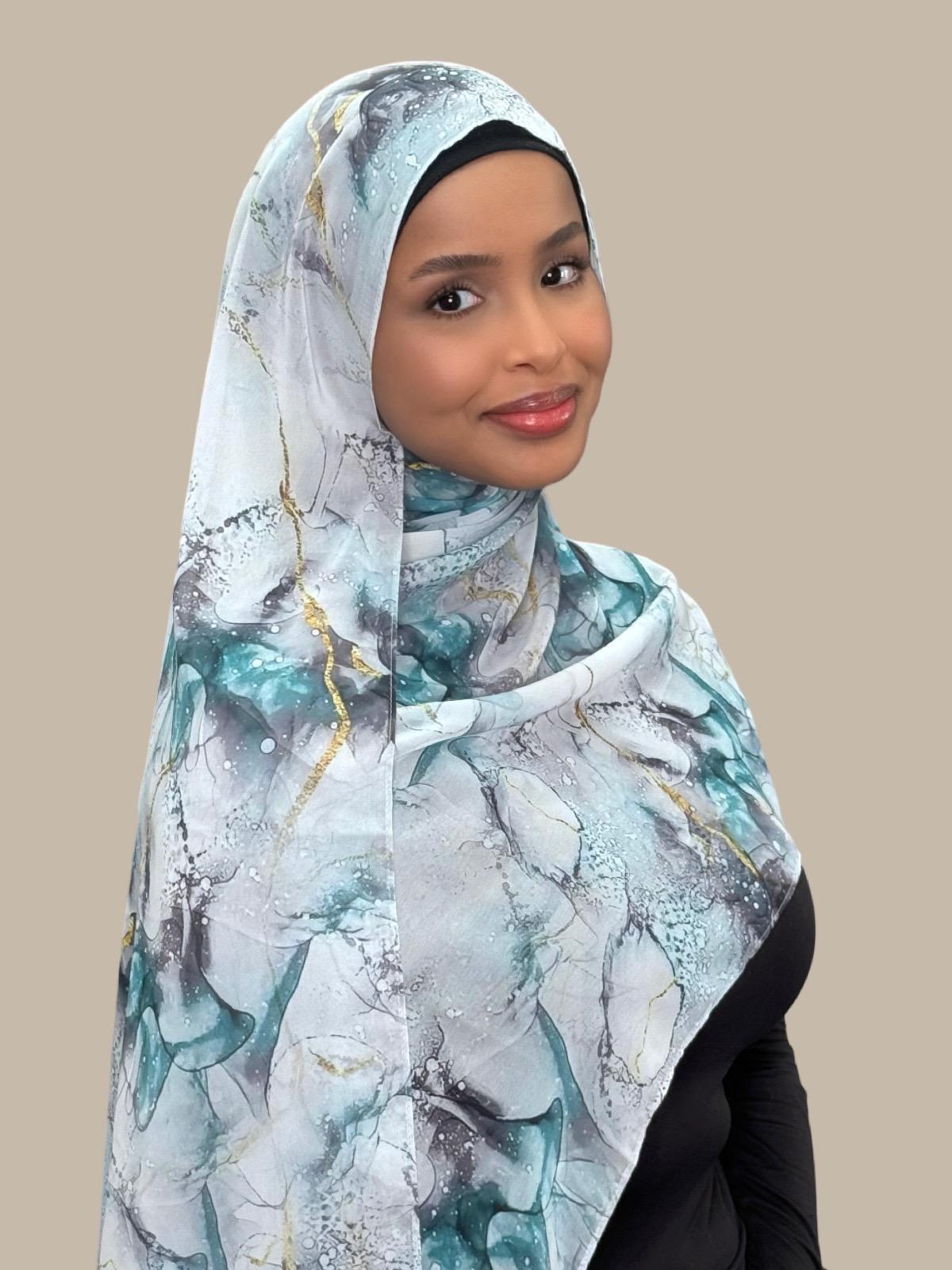Printed Chiffon Hijab Scarf - Mystic Marble Design - Lightweight & Breathable for Women - Perfect for Daily Wear, Prayer, and Special Occasions