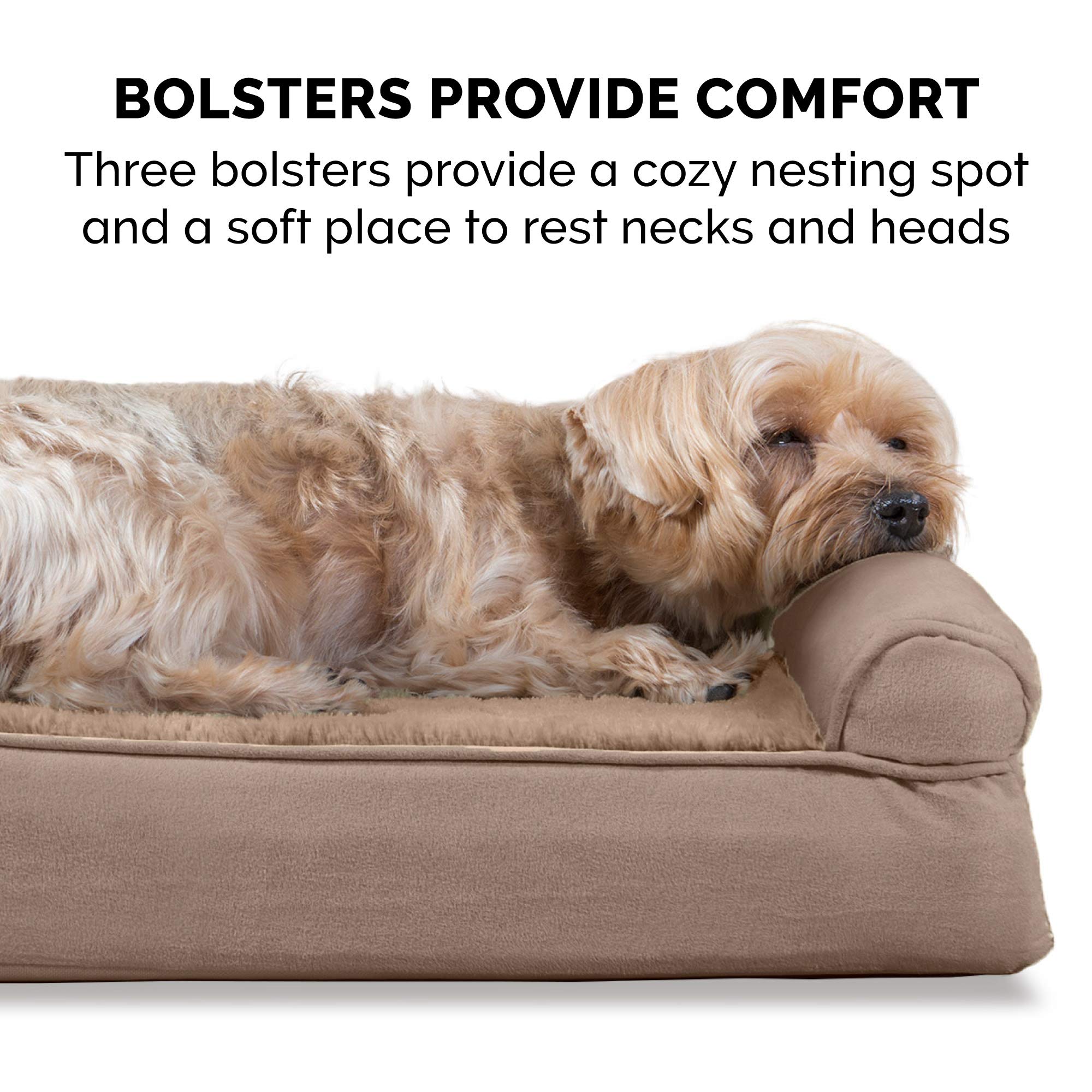 **Furhaven Orthopedic Dog Bed for Large Dogs - Removable Bolsters & Washable Cover - Plush & Suede Sofa - Supports Up to 125 lbs - Almondine, Jumbo Plus/XXL - Perfect for Arthritis & Joint Pain Relief - Ideal for Living Room, Bedroom & Pet-Friendly Spaces**