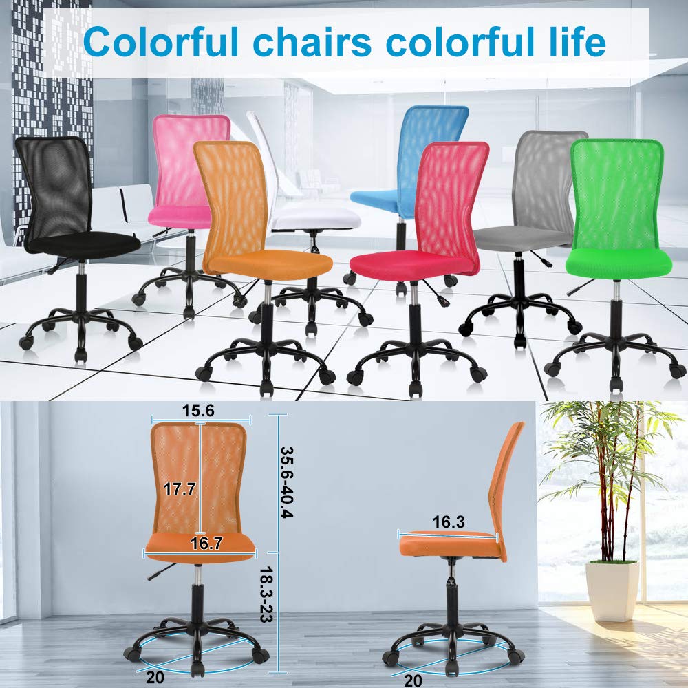Ergonomic Mid Back Mesh Office Chair - Adjustable Height, Swivel & Rolling Wheels for Home, Student & Computer Desk - Breathable Comfort for Long Work Hours - Orange