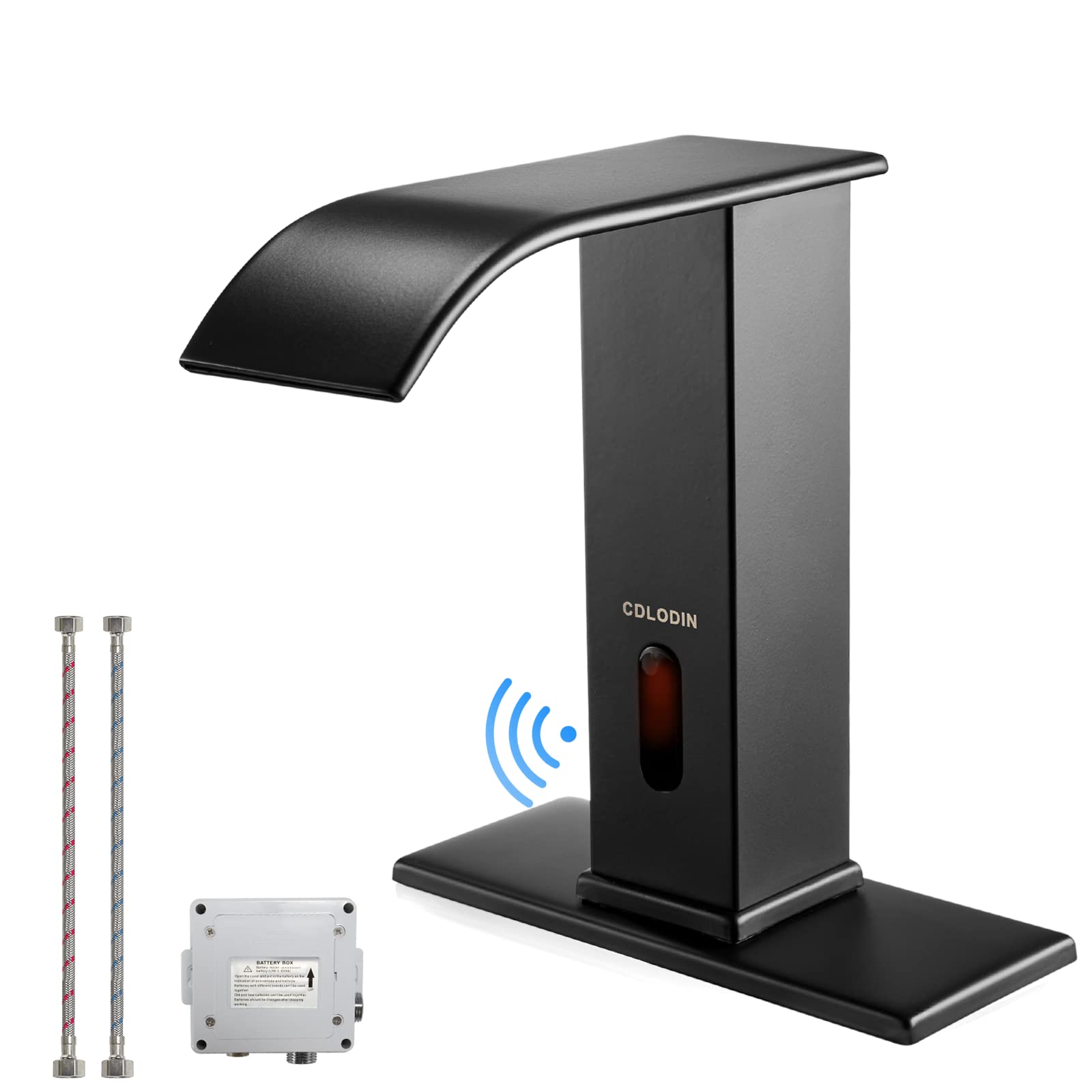 Automatic Touchless Bathroom Faucet with Motion Sensor - Matte Black Waterfall Single Hole Sink Faucet, Stainless Steel Hands-Free Lavatory Faucet for Modern Bathroom | Perfect for Water Conservation & Hygienic Hand Washing