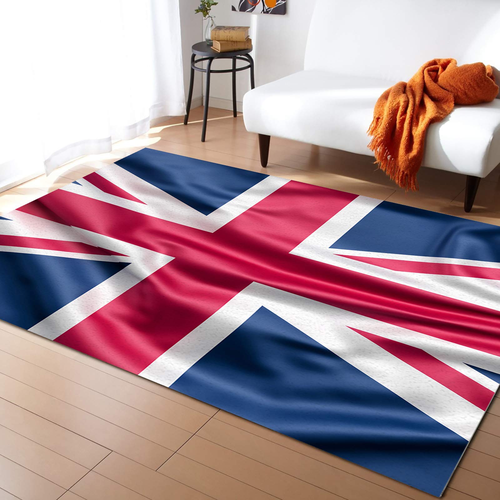 LBDecor 5x8ft Large Non-Slip Area Rug - USA Flag Design for Living Room, Bedroom, Hallway | Indoor/Outdoor Durable Floor Mat - Red, White & Blue Patriotic Decor for 4th of July, Nursery & Home Staging
