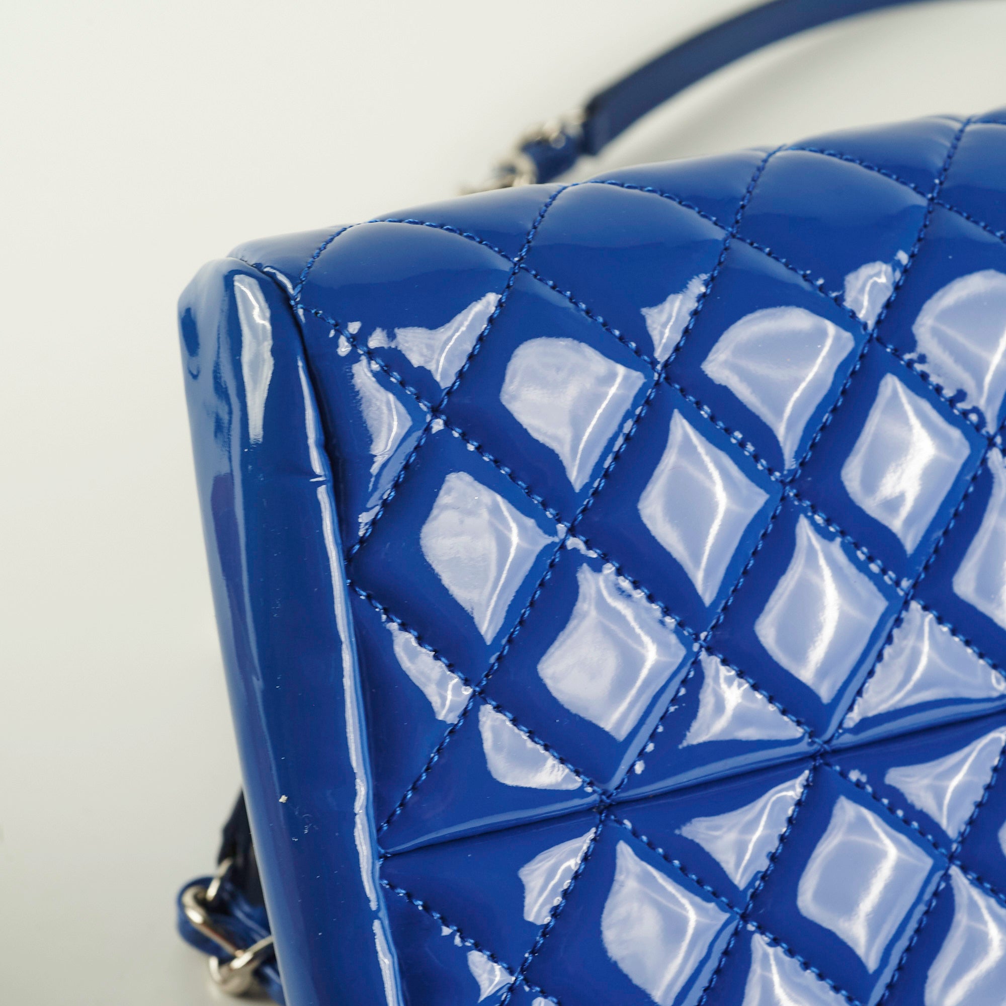 Chanel Just Mademoiselle Patent Leather Blue Bowler Handbag for Women | Luxury Designer Crossbody Purse for Evening Parties & Special Occasions