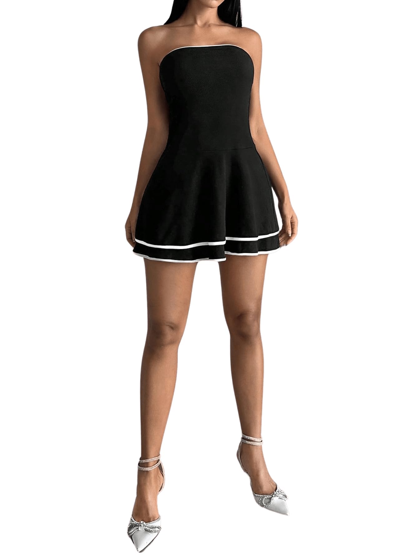 Milumia Women's Pleated Mini Tube Dress - Sleeveless A-Line Bandeau Short Dress with Contrast Trim in Black, Size Small | Perfect for Summer Outfits, Beach Vacations, and Casual Parties