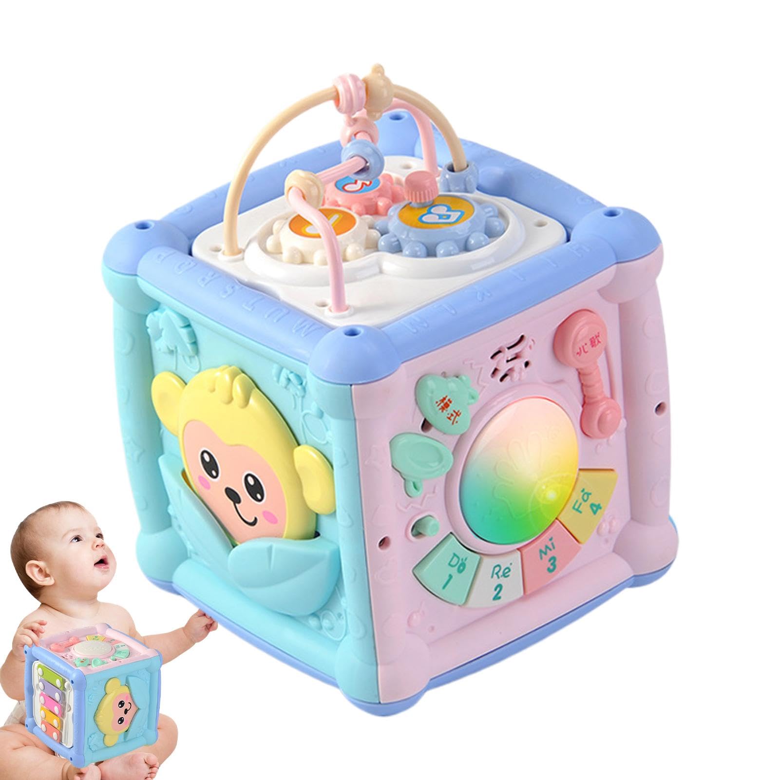 Piano Drum Toddler Toy with Bead Maze & Building Blocks - Cartoon Musical Instrument for 0-1 Year Olds - Perfect for Early Learning & Playtime at Home or Daycare