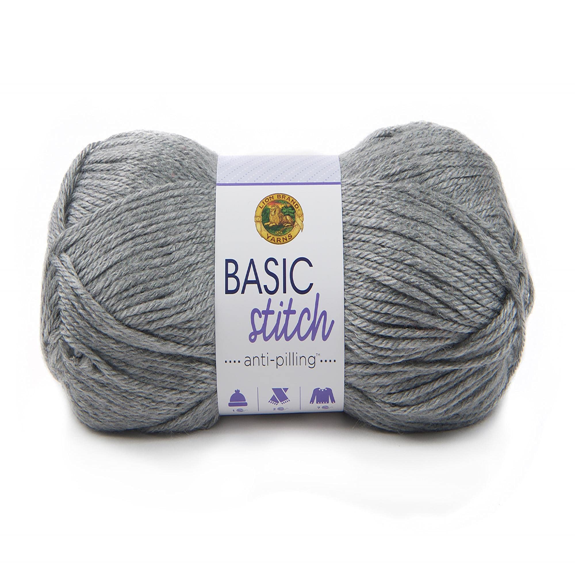 Lion Brand Yarn Basic Stitch Anti-Pilling Knitting & Crochet Yarn - 1 Pack Silver Heather - Soft DIY Yarn for Scarves, Blankets & Baby Clothes