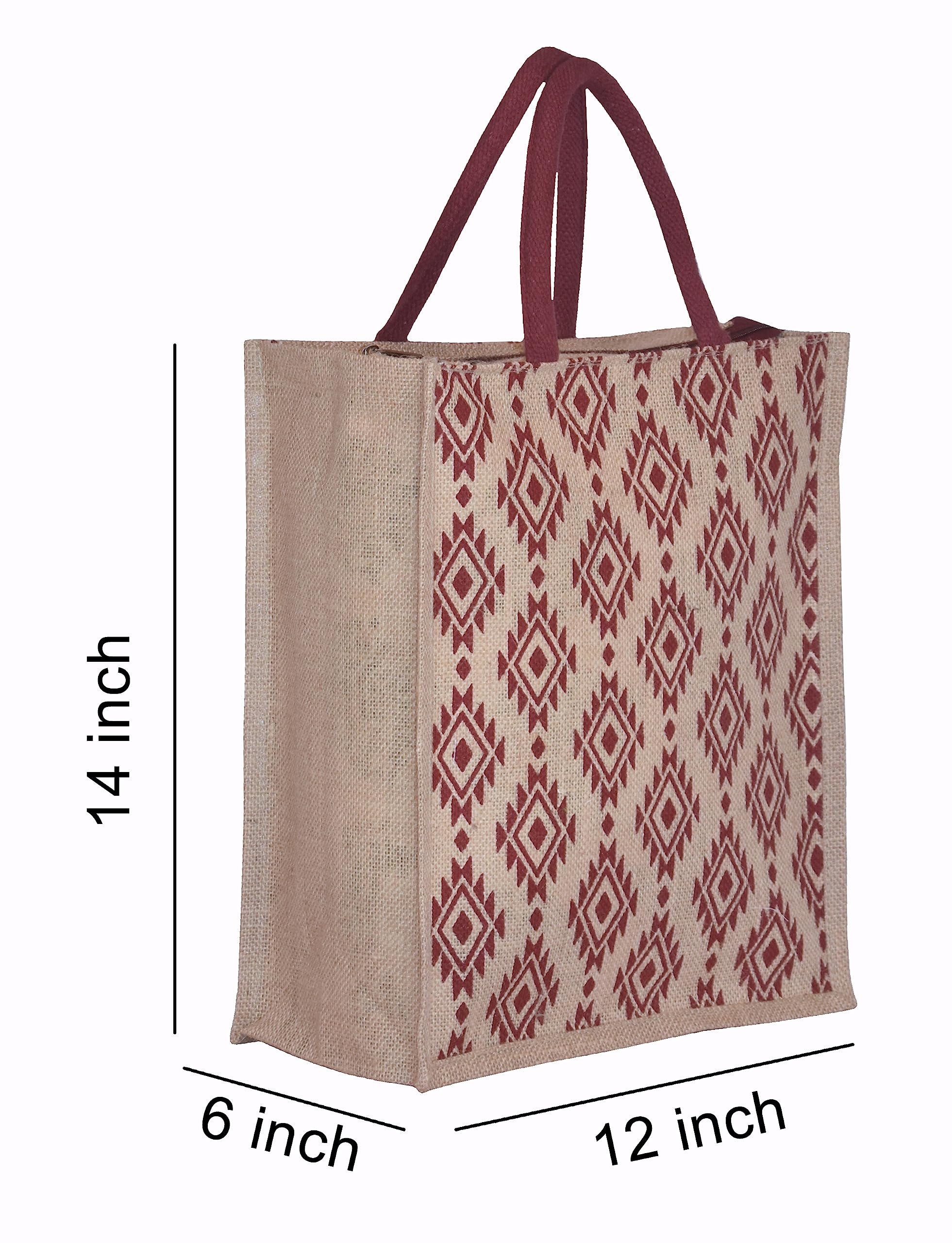 Eco-Friendly Jute Tote Bag with Zipper - Handcrafted Diamond Print Lunch Bag for Men & Women | Durable & Sustainable Reusable Shopping Bag for Work, Picnic, Grocery & Beach