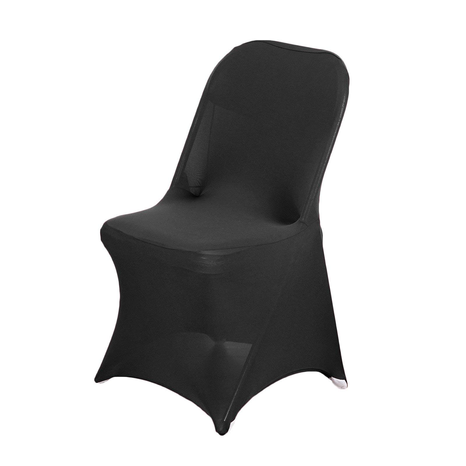 10 Pack Black Spandex Stretchable Folding Chair Slipcovers - Removable Washable Seat Protectors for Party, Wedding, Reception & Outdoor Events - Fits Standard Folding Chairs (BalsaCircle)