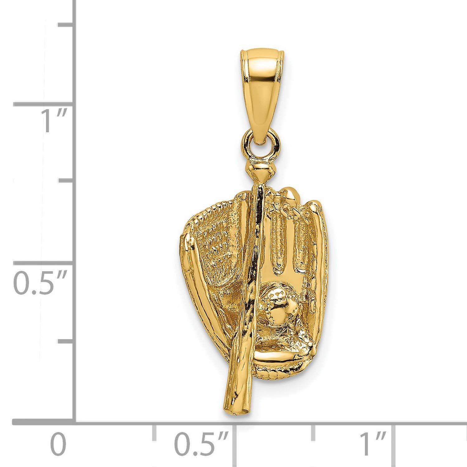 14K Yellow Gold Baseball Bat Pendant with Ball & Glove Charm - 16mm x 11mm Polished Jewelry Gift for Sports Lovers - Perfect for Baseball Games, Fan Apparel & Jewelry Collections