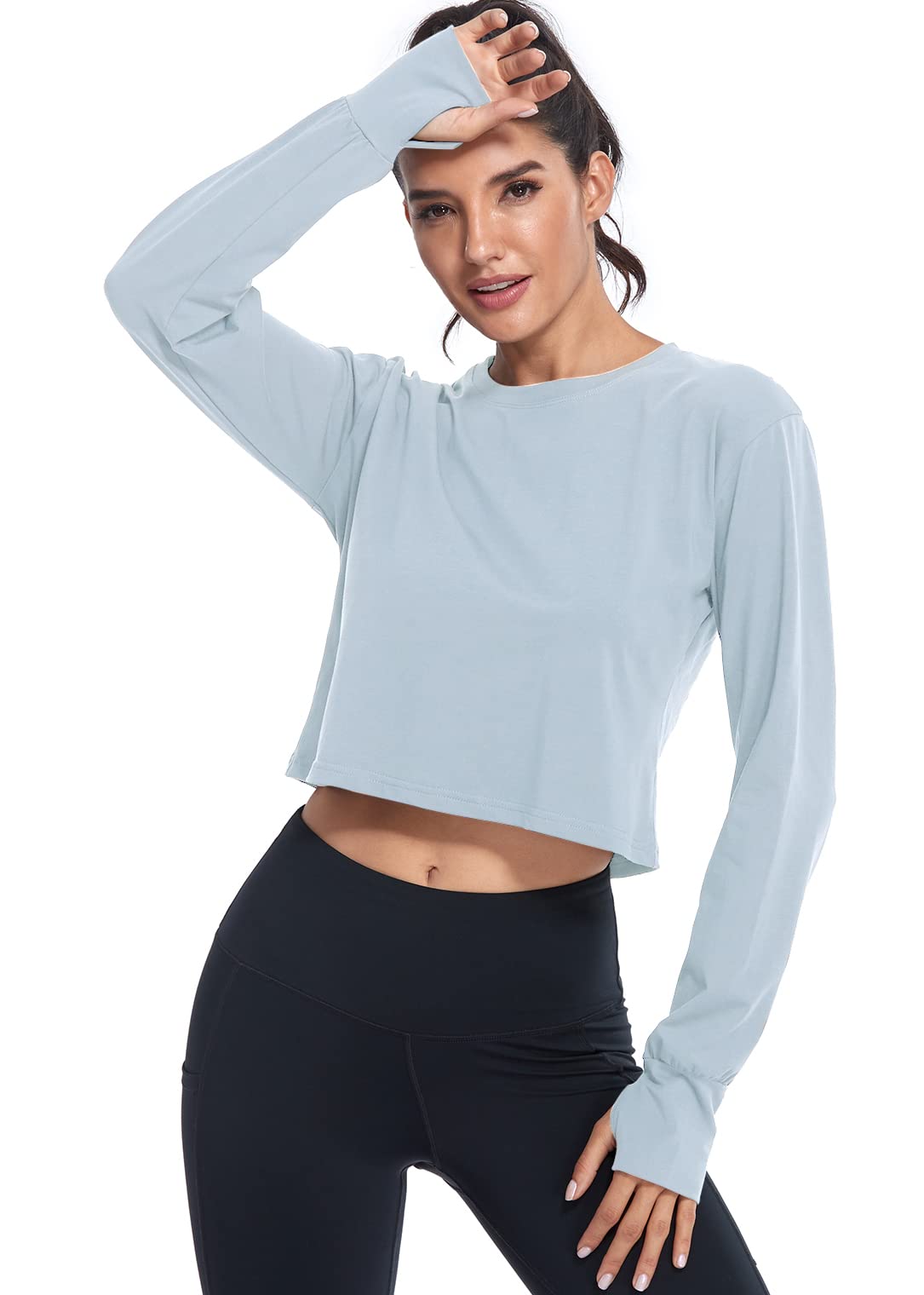 Muzniuer Women's Long Sleeve Crop Top - Yoga Workout Shirt with Thumb Holes - Perfect for Gym, Running & Casual Wear