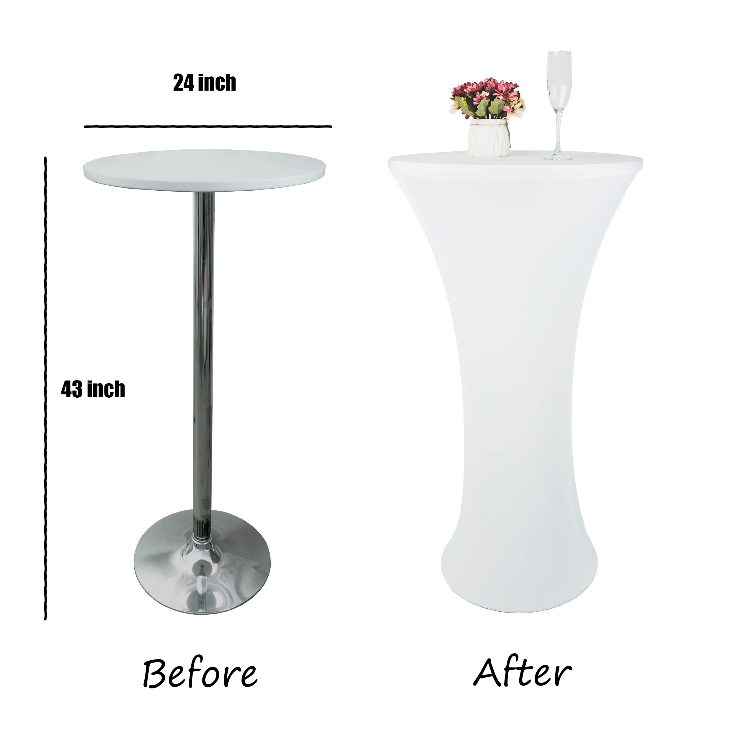 24x43 Inch White Spandex Cocktail Tablecloth - Stretch Round Highboy Table Cover for Banquet, Wedding, Bar & Outdoor Party - Fitted Round Bottom Design - Perfect for Events, Restaurants and Home Decor