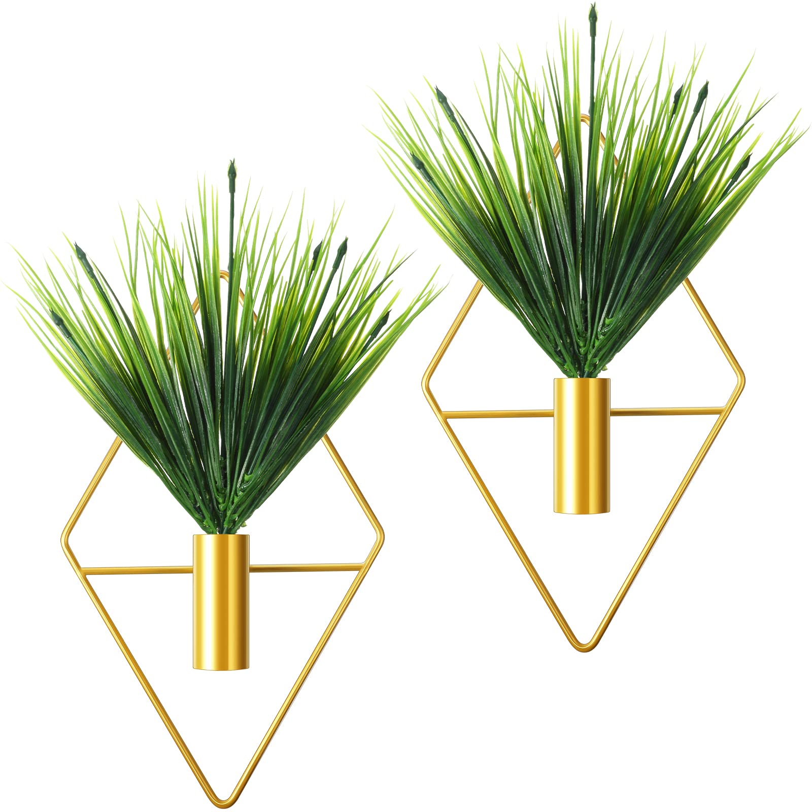 2 Pack Modern Geometric Metal Hanging Planters with Artificial Aquatic Plants - Indoor Wall Decor Vases for Home, Bedroom, Living Room & Office - Perfect for Small Space Decor and Boho Style Interior Design