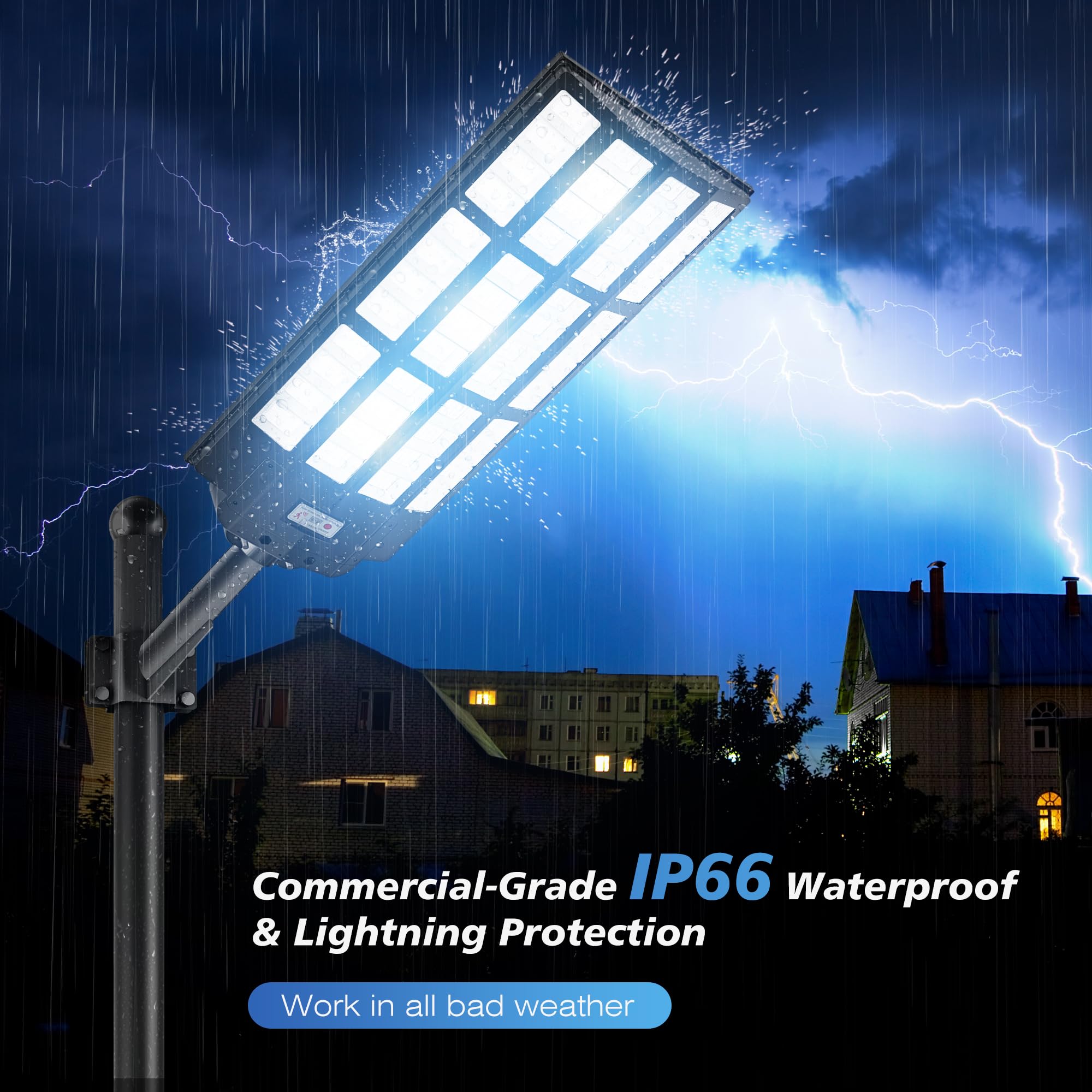 9800W Solar Street Lights Outdoor - Wide Angle Motion Sensor Solar Lights for Commercial Parking Lots, 7000K LED Street Light with Dusk to Dawn & IP66 Waterproof, Remote Control Included - Perfect for Pathways, Driveways, and Security Lighting