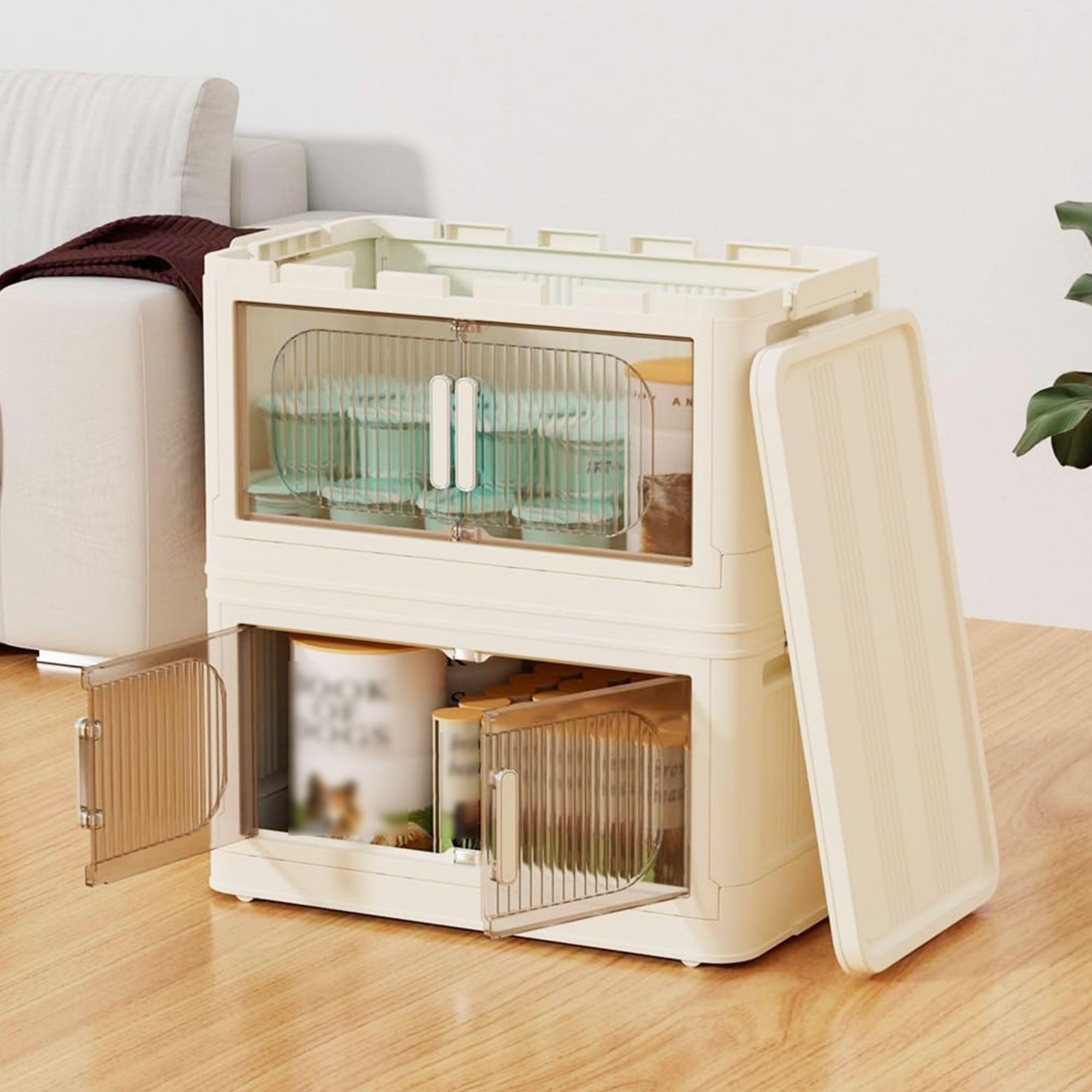 5-Tier Wide Folding Storage Cabinet with Doors & Wheels - 20