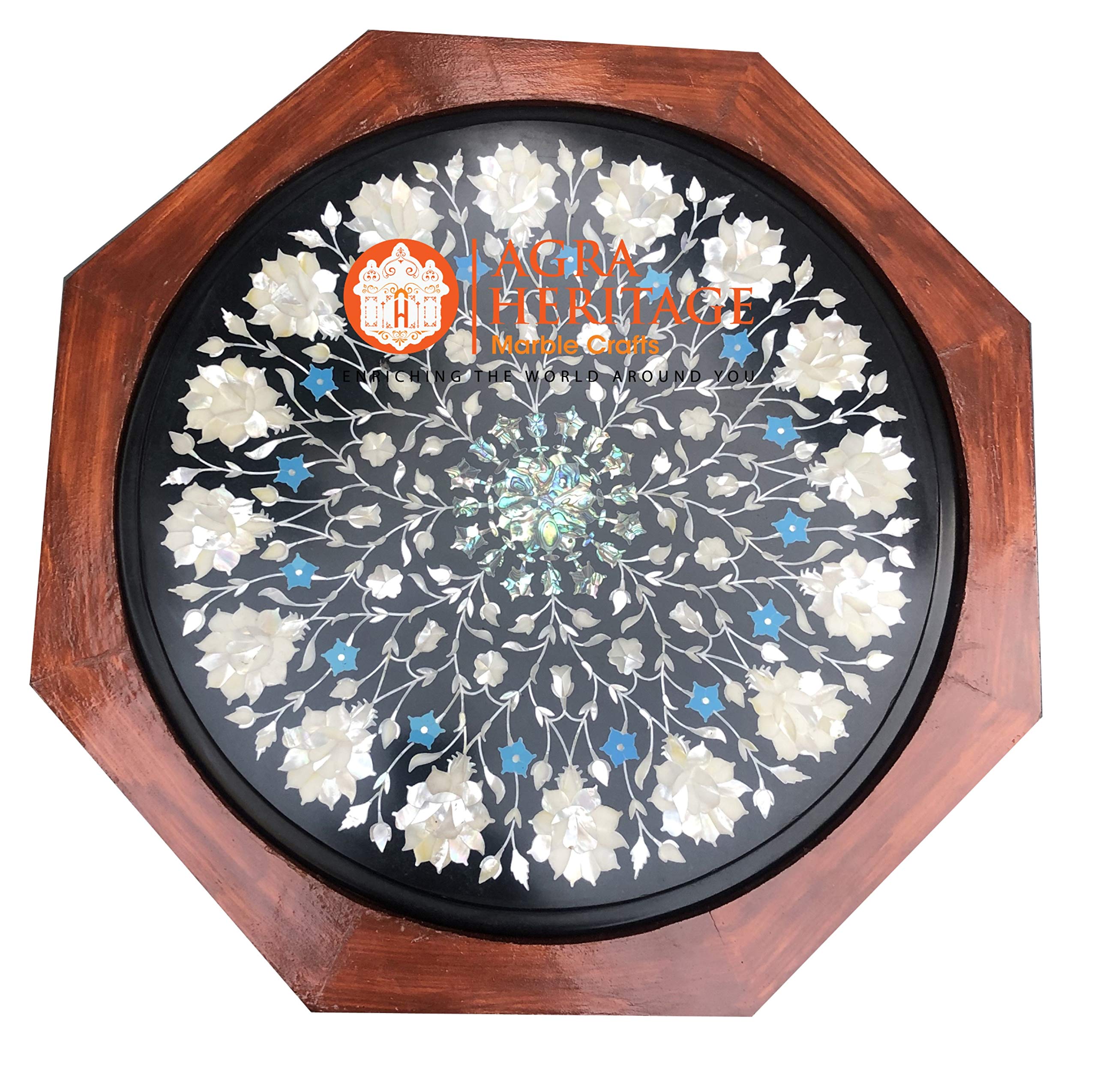 Turquoise Inlaid Marble Coffee Table with Stand for Living Room