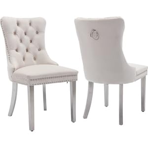 A-3 Beige Velvet, Silver Legs