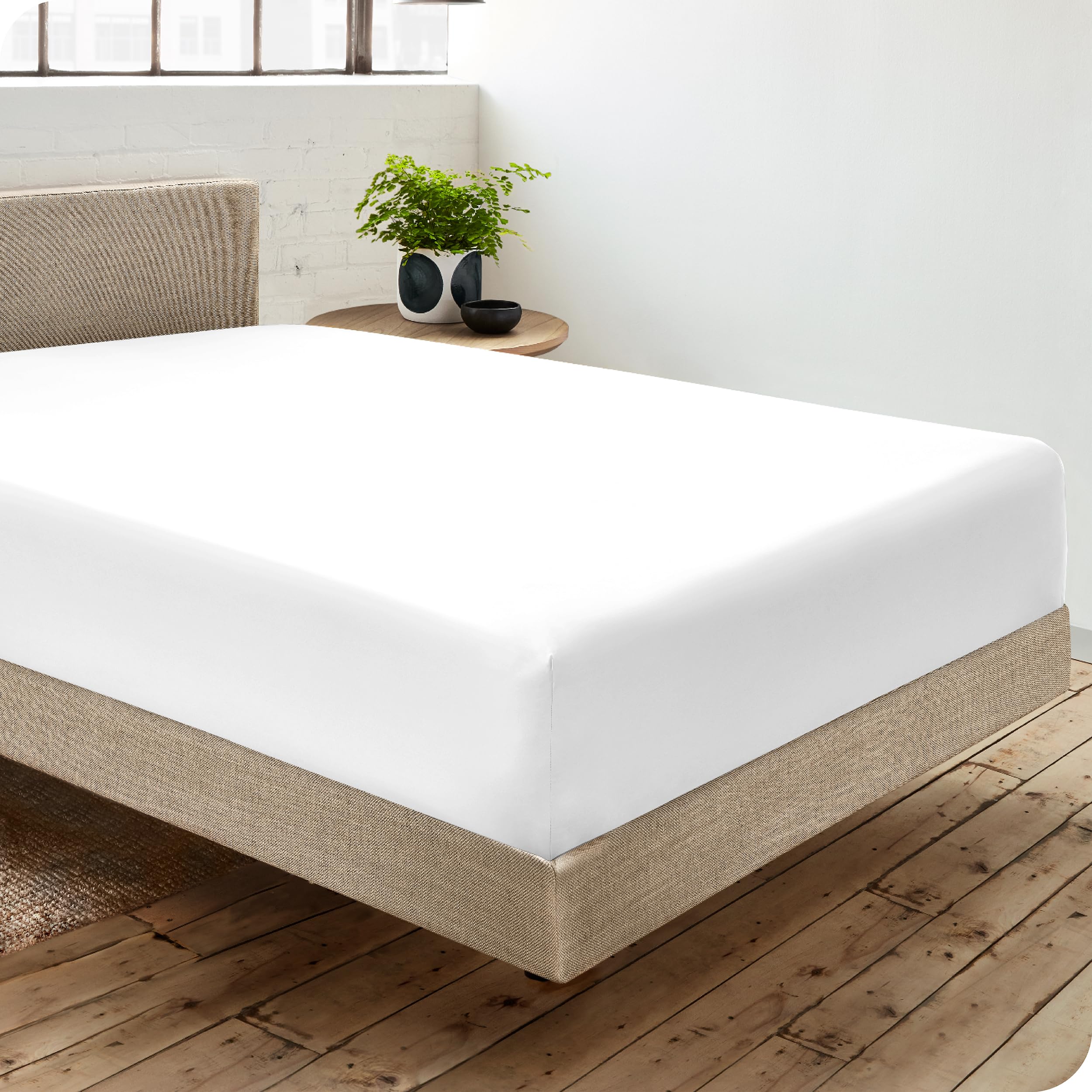 Bare Home 100% Organic Cotton King Size Fitted Sheet - 300 Thread Count Percale Weave - Breathable & Lightweight - Deep Pocket Design (King, White) - Perfect for Luxury Bedrooms, Guest Rooms & Vacation Homes