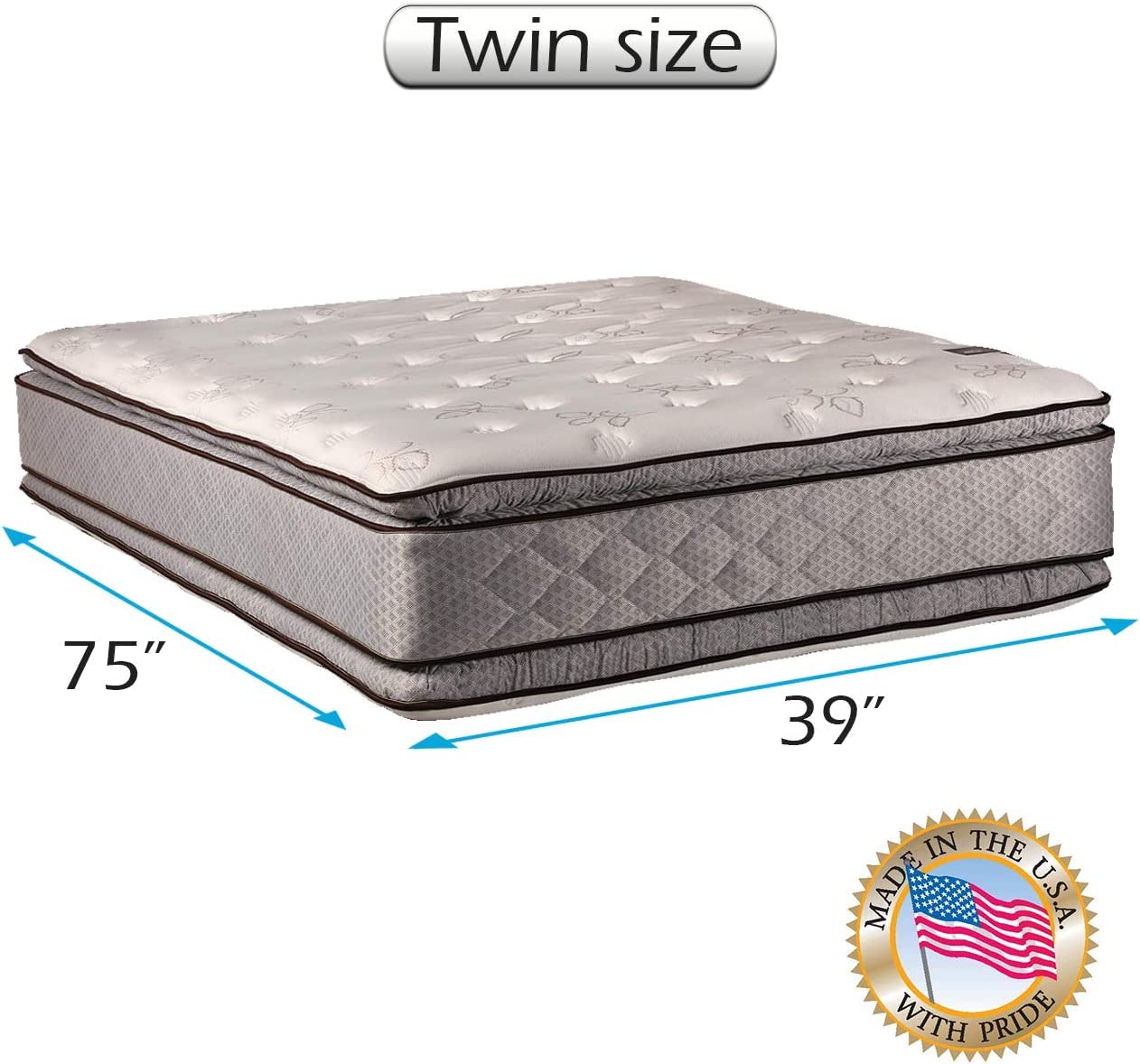 DS Solutions USA Hollywood Gentle Plush Double-Sided Twin PillowTop Mattress - Orthopedic Support, Enhanced Cushion, Fully Assembled | Perfect for Guest Rooms, Dorms & Small Spaces
