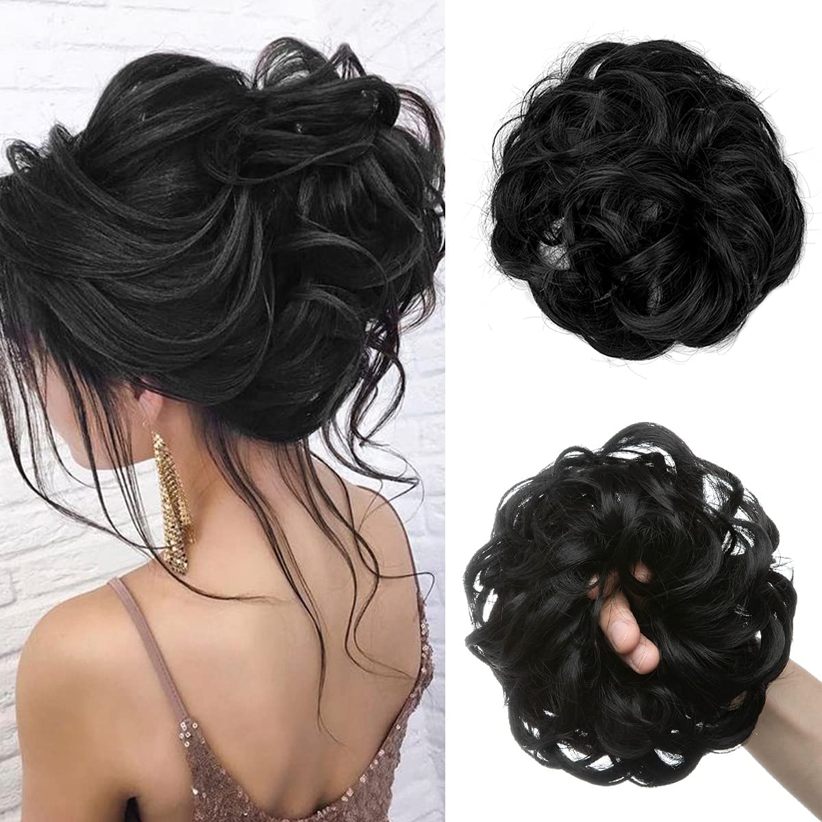 CLITZ Messy Bun Hair Extension for Women & Girls - Natural Black | Clip-In Hairpiece for Quick & Easy Updos | Perfect for Parties, Weddings & Everyday Styling [Pack of 1]