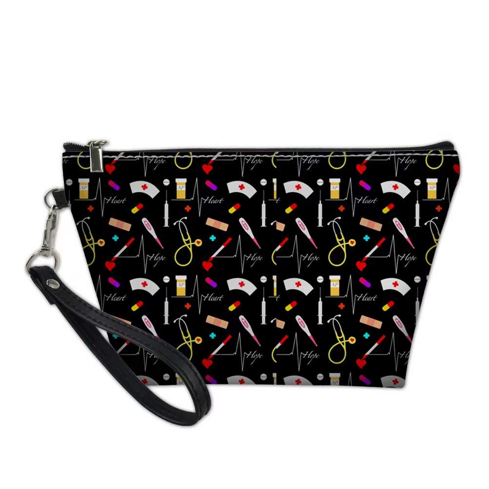 FOR U DESIGNS Nurse Cosmetic Bag - PU Leather Makeup Toiletry Organizer for Black Women, Travel Storage Case for Nurses & Professionals (Perfect for Work, Gym & Travel)