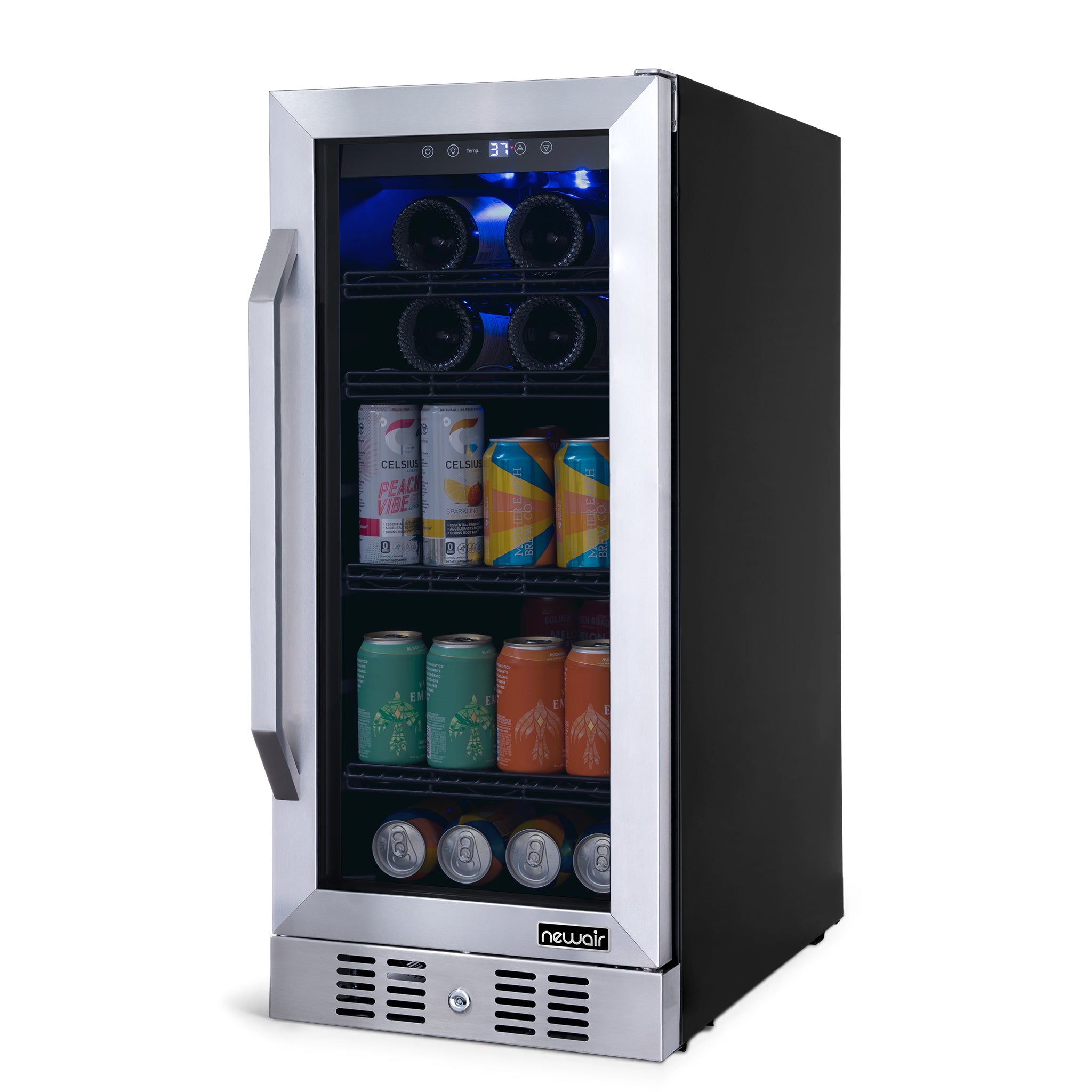 Newair® 80 Can 33 Bottle Stainless Steel Beverage Refrigerator - Built-In Cooler for Beer, Wine & Soda - Perfect for Home Bar, Office & Man Cave