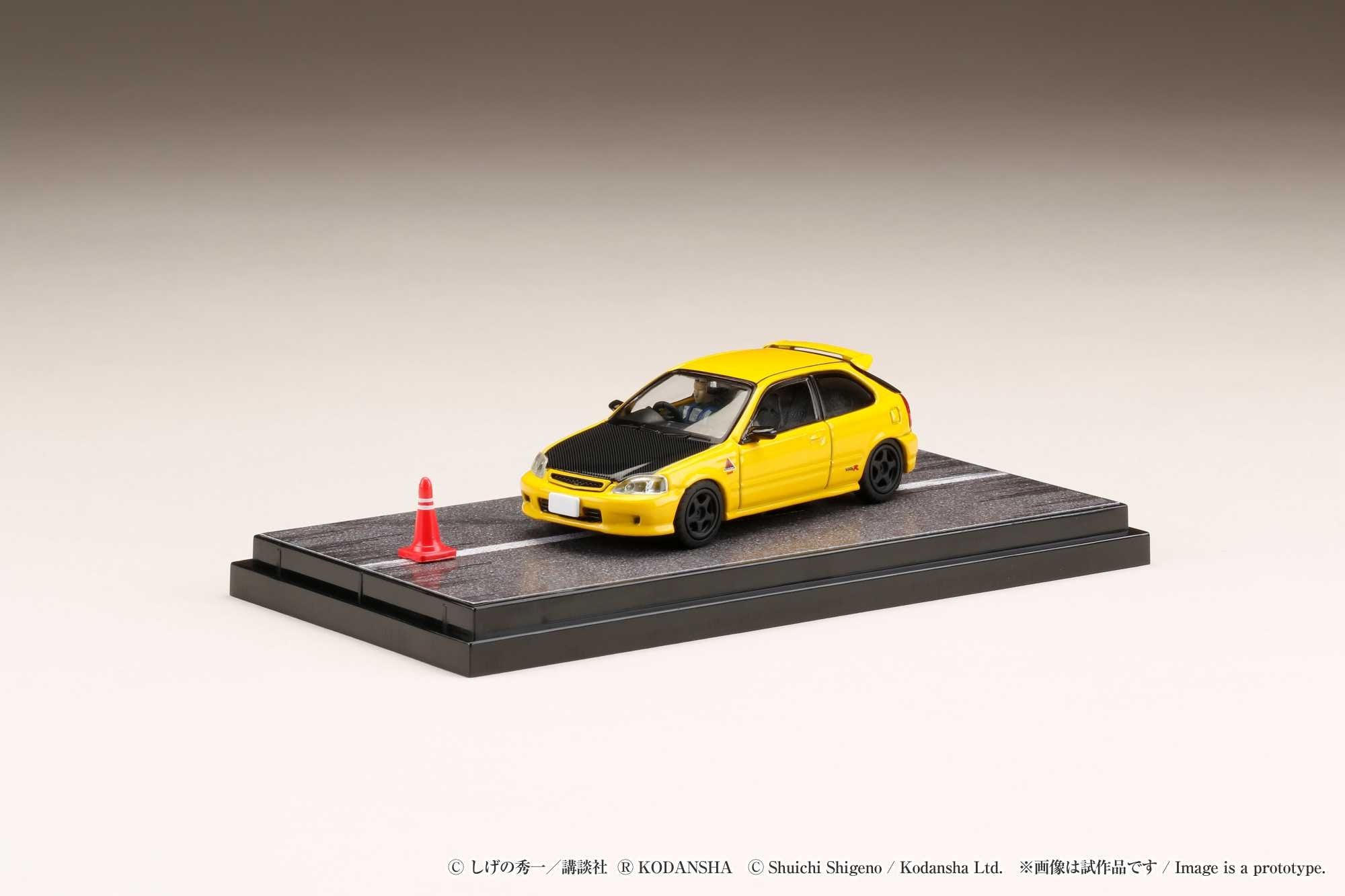 1:64 Honda Civic EK9 Todo Juku Tomoyuki Tachi Diorama Set with Driver Figure - Collectible Japanese Car Model for Display & Racing Scenes