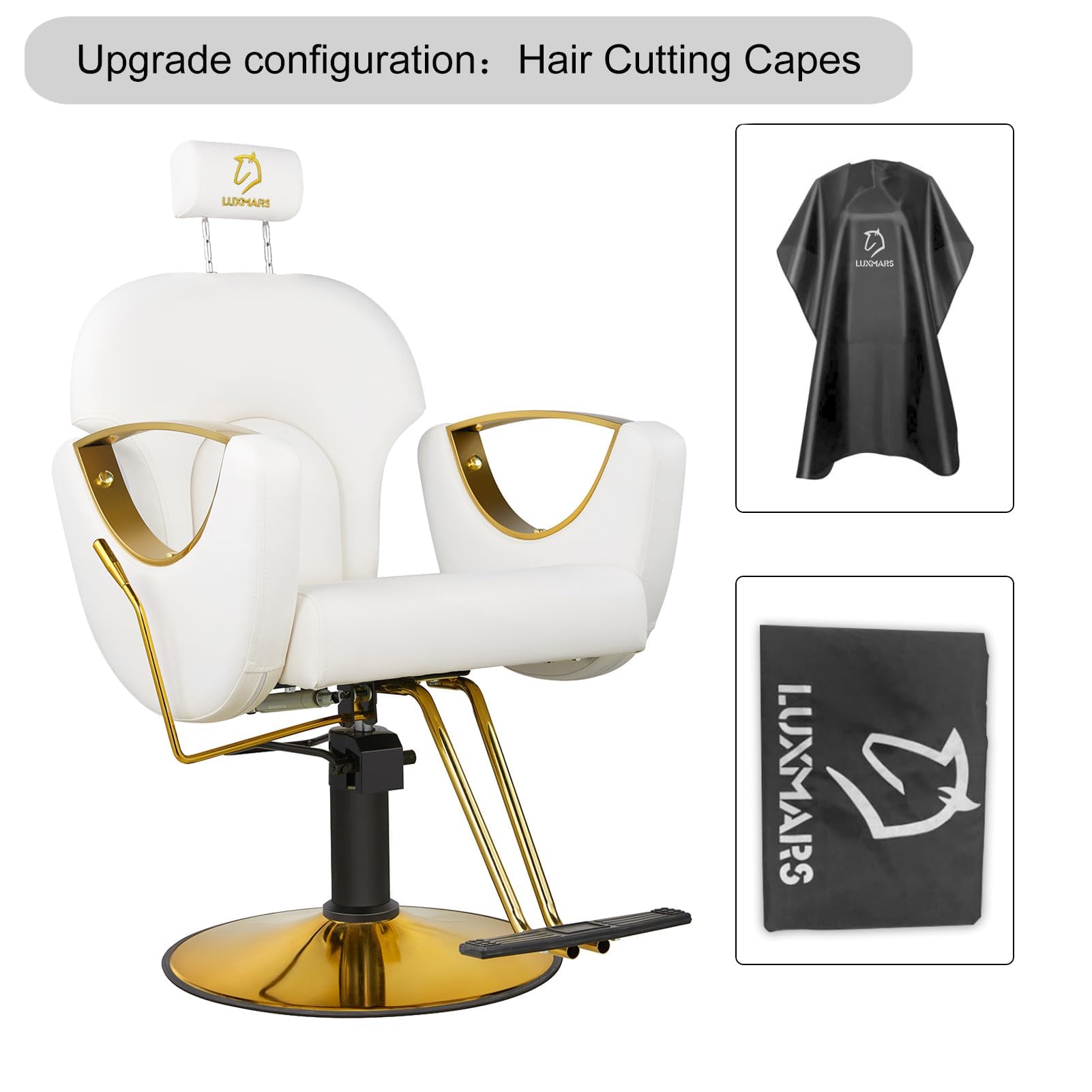 Professional Hydraulic Barber Chair - 360° Swivel Reclining Salon Styling Chair with Rolling Casters | White Hair Cutting & Shampoo Equipment for Barber Shops & Home Salons