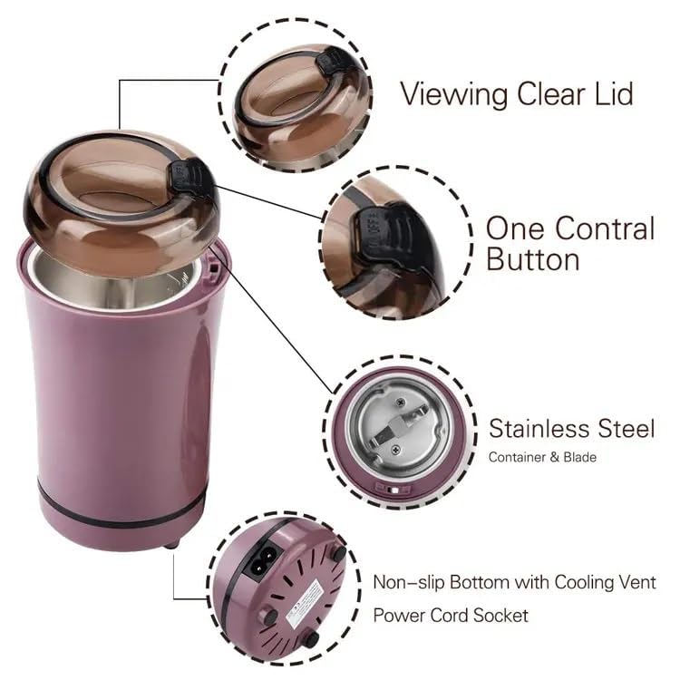Premium Electric Coffee & Spice Grinder - Stainless Steel Blade, Portable Travel Size for Fresh Ground Coffee, Herbs & Nuts - Perfect for Home, Office & Camping Use