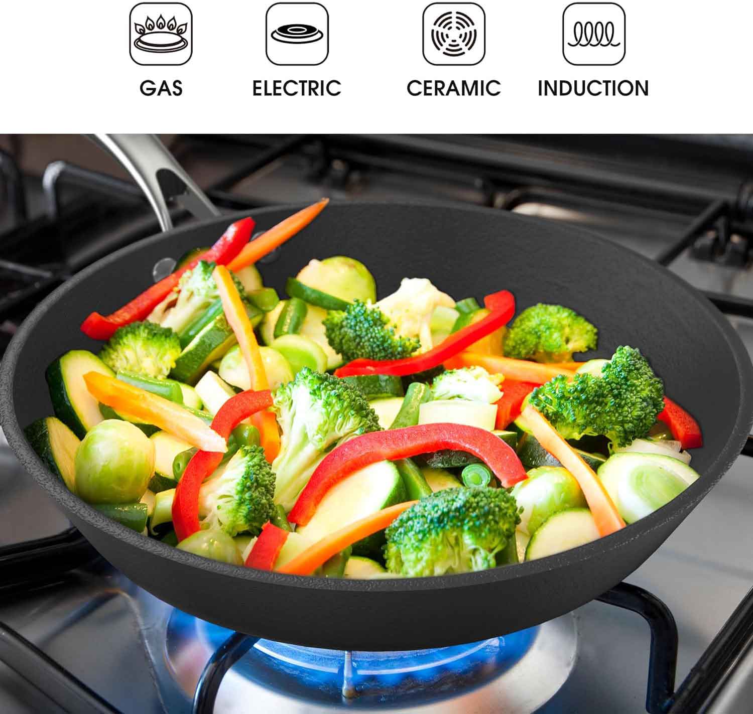 Non-Stick Frying Pan with Silver Handle & Japanese Knife Set - Premium Kitchen Cookware Bundle for Home Chefs - Perfect for Sautéing, Stir-Frying & Meal Prep