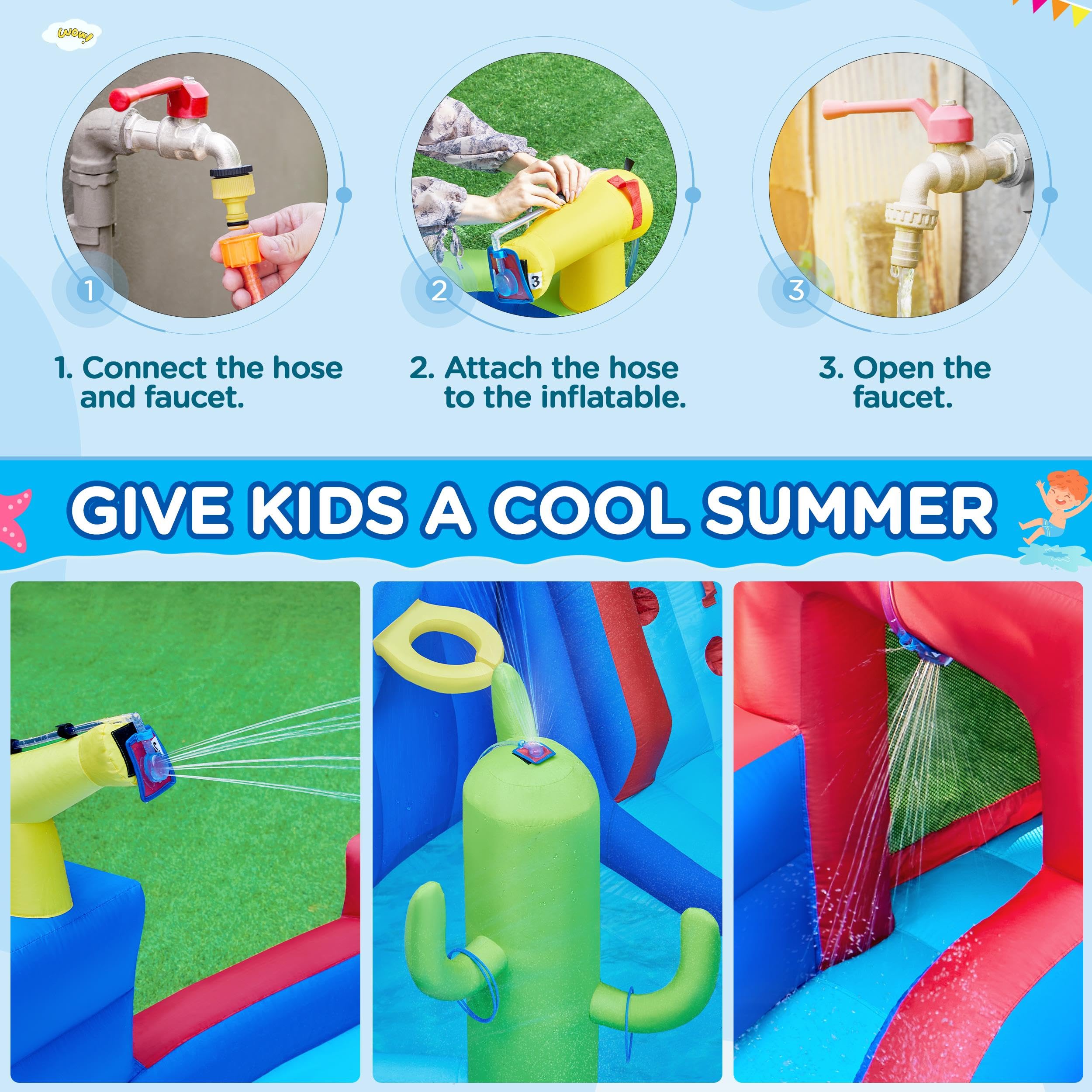 Yaheetech Inflatable Water Slide Park for Kids Ages 3-10 - Outdoor Bounce House with Splash Pool, Water Cannon, Basketball Hoop & Climbing Wall | Summer Backyard Water Play for Parties, Family Fun & Outdoor Activities