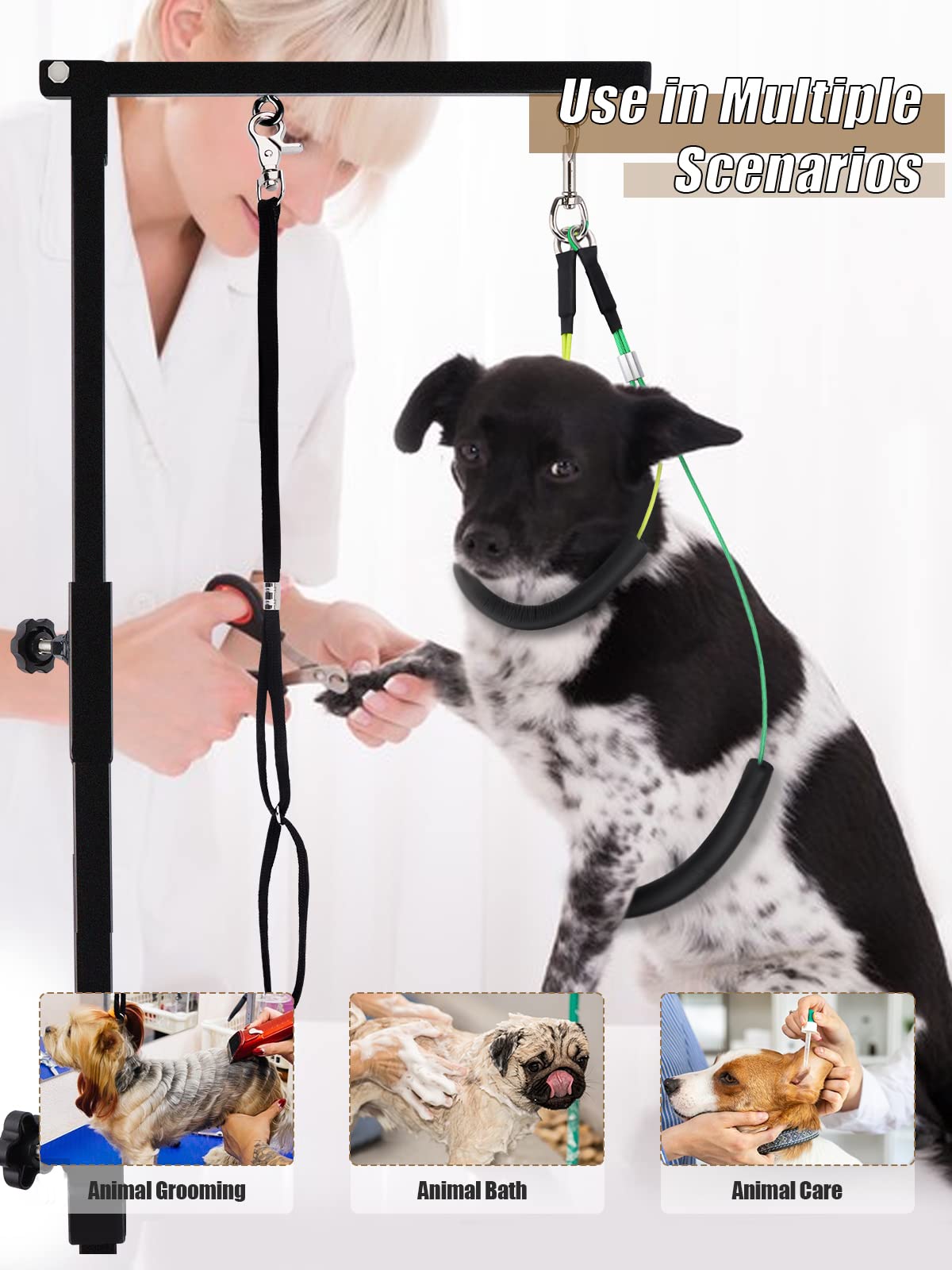 Foldable Pet Dog Grooming Arm with Clamp - Adjustable Grooming Loop Noose & No-Sit Haunch Holder for Professional Dog Grooming - Perfect for Grooming Salons, Pet Shops & Home Use (Single Arm)