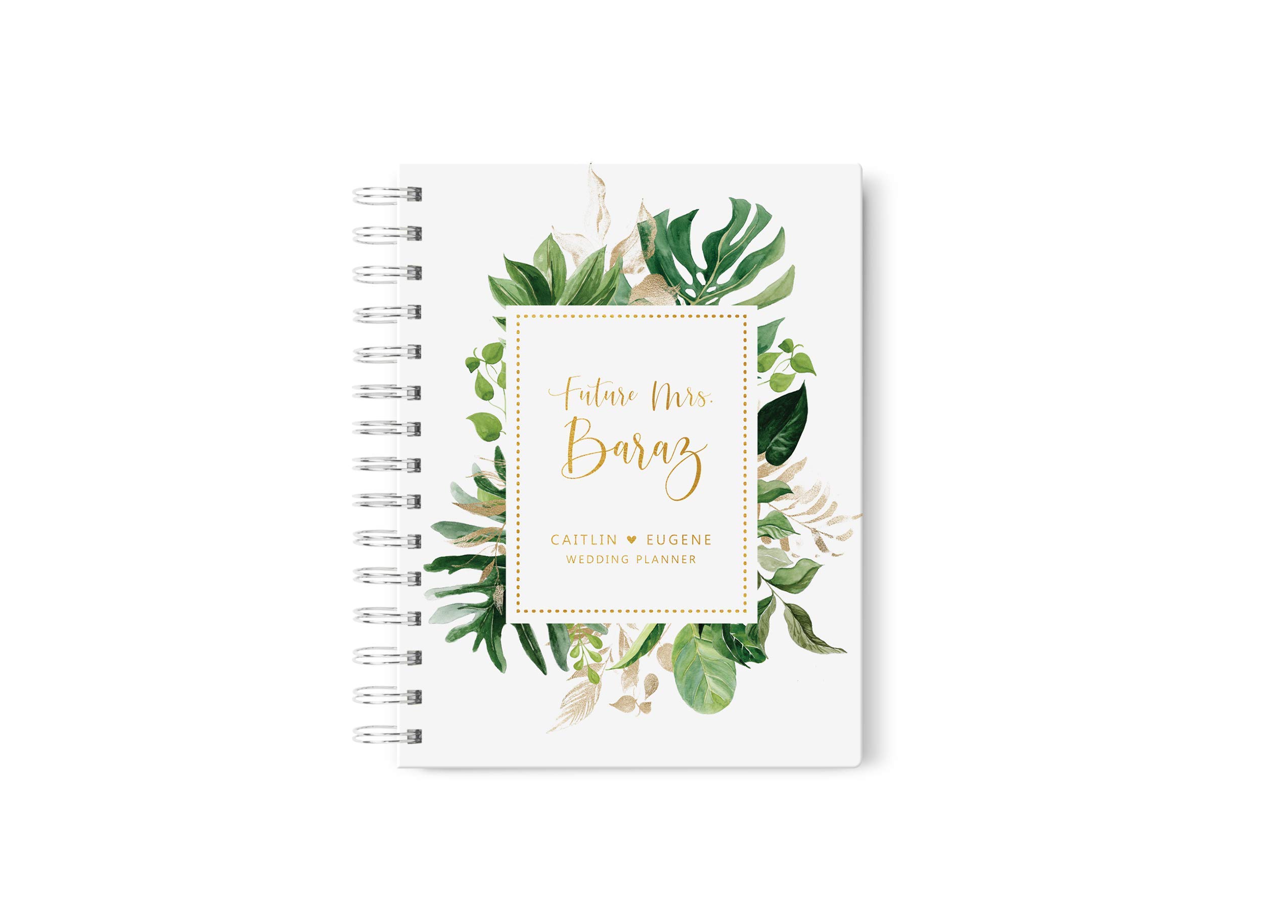 Gold Tropical Wedding Planner Book with Greenery Design - 6 x 9 Inches for Bridal Planning, Organizer & Event Coordination