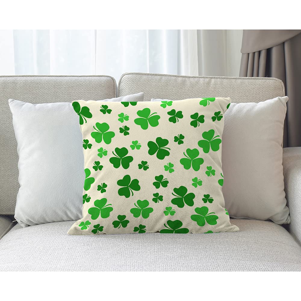 WONDERTIFY Irish Clover Shamrock St. Patrick's Day Throw Pillow Covers 18x18 Inch - Decorative Cushion Cases for Couch, Sofa & Bed - Perfect for Home Decor, Holiday Celebrations & Irish-Themed Parties