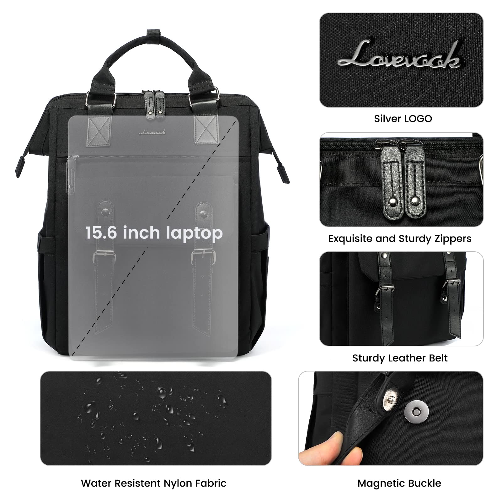 LOVEVOOK Women's Laptop Backpack - Water Resistant 15.6 Inch Work Travel Backpack with USB Charging Port for Teacher, Nurse, Business & College - Perfect for Commuting, Office & School Use